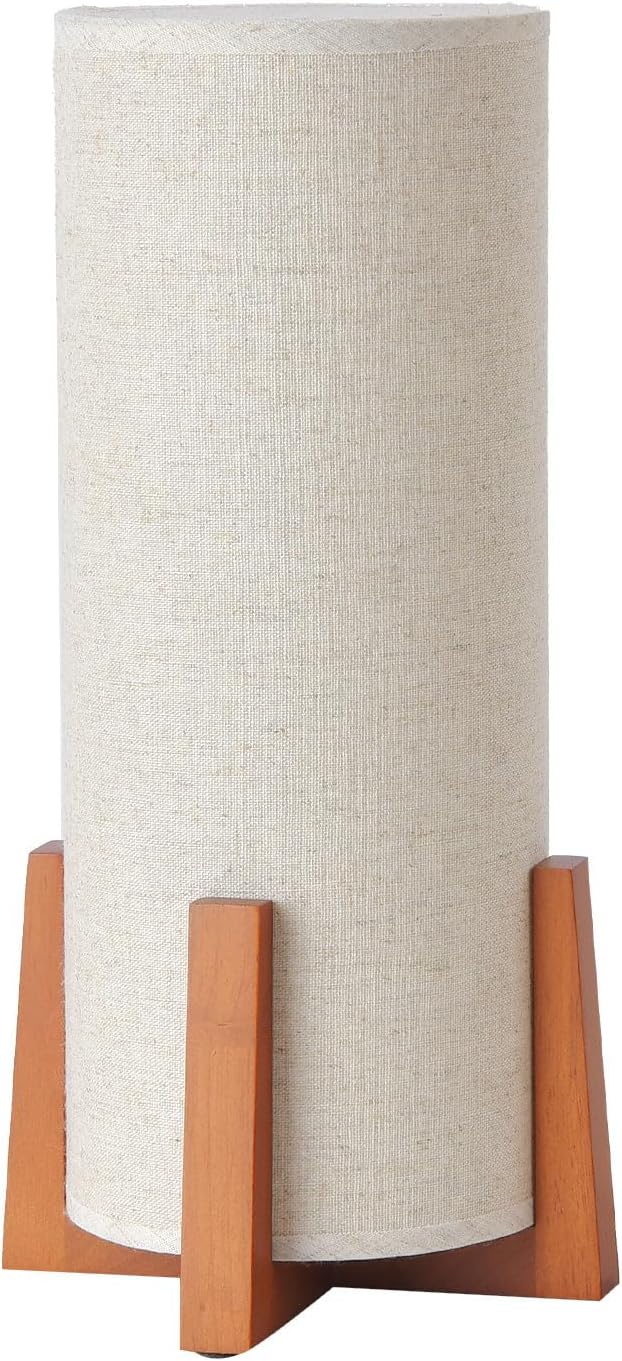 Modern Small Table Lamps, Nightstand Lamp with Linen Fabric Shade, 13.9" Cylinder Bedside Table Lamp for Bedroom, Cafe, Living Room Home Decor