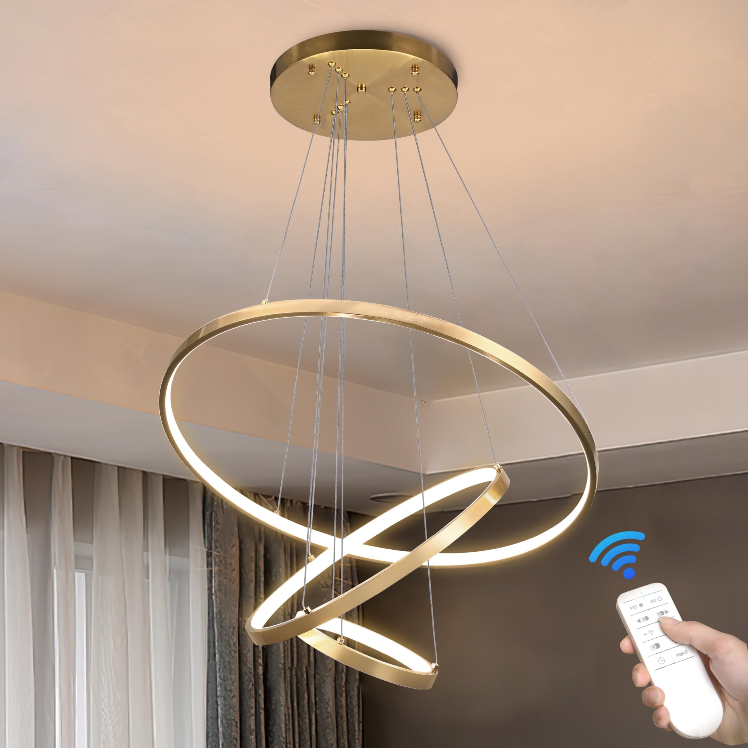 Modern LED Chandelier Contemporary Pendant Lighting Ring Light Fixture Gold with 4000K and 59in Height Adjustable Hanging Lamp for Kitchen Island Hallway Foyer Closet Corridor