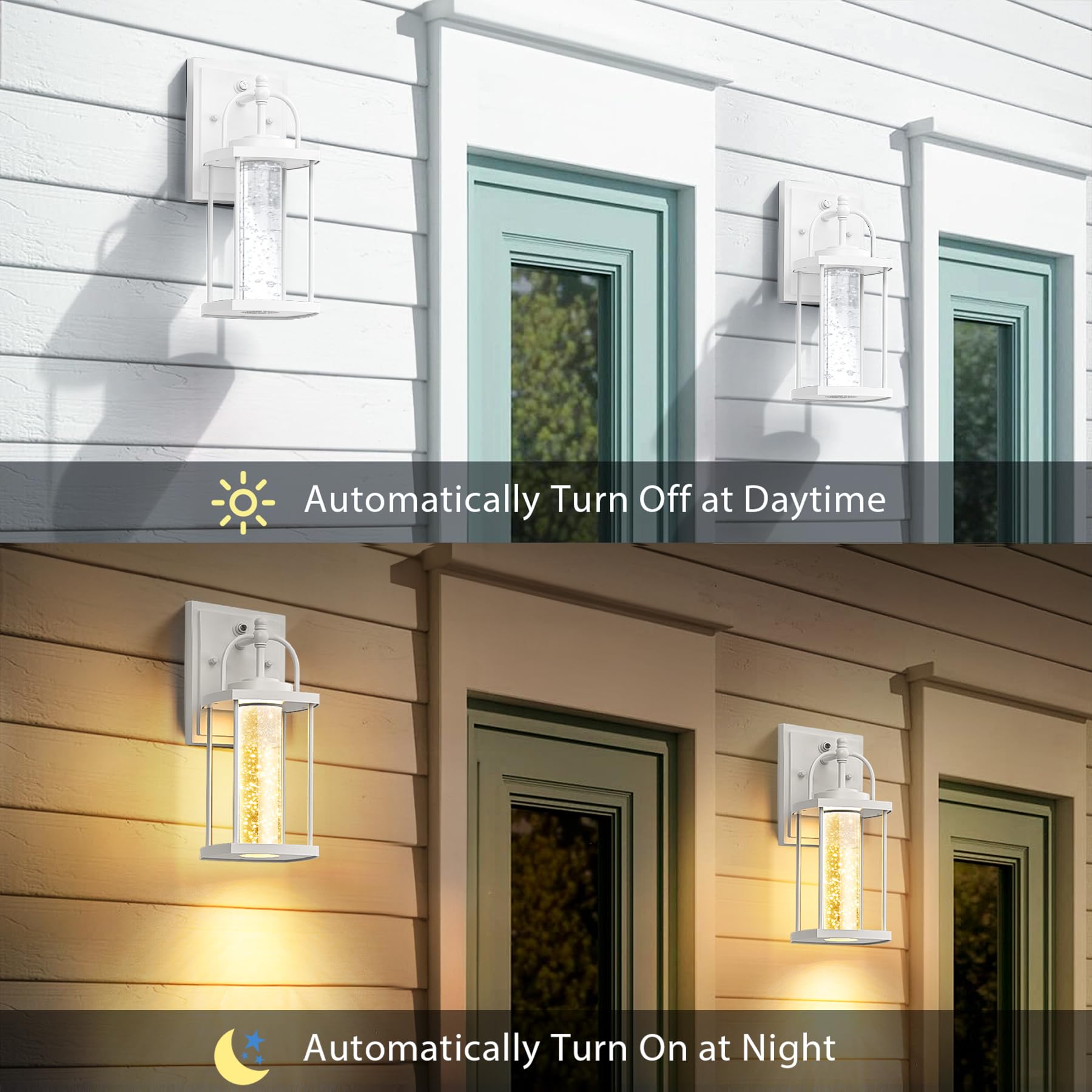 2 Pack Dusk to Dawn Exterior Lighting Fixtures, 10W LED Modern Outdoor Wall Lights Sconce with Crystal Bubble Glass, Black Wall Mount Outdoor Porch Lighting Fixtures for House,Front Door,Garage