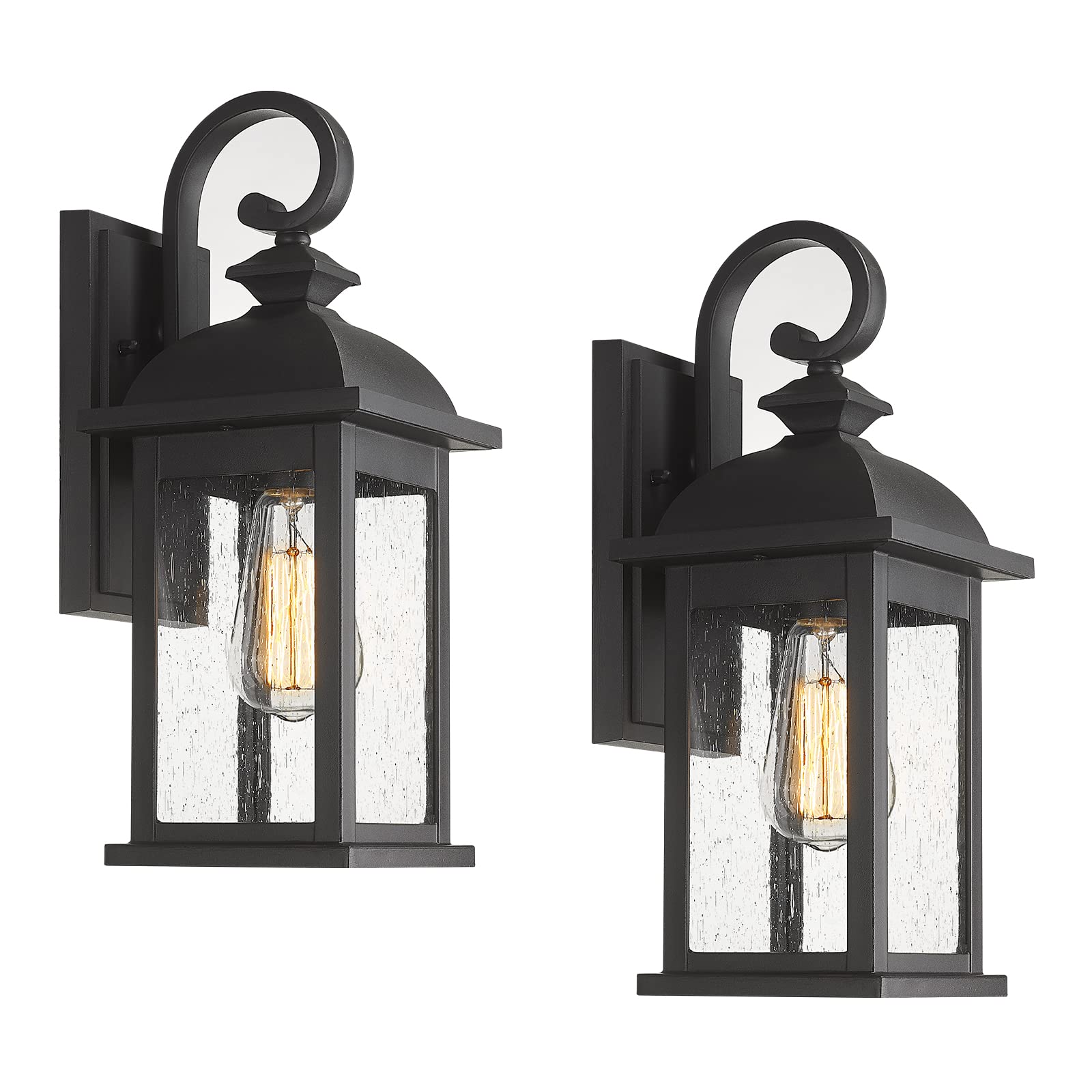 FEMILA Outdoor Wall Light Fixture,1-Light Exterior Waterproof Wall Sconce,E26 Socket Front Porch Lights,Anti-Rust Matte Black Finish with Seeded Glass Lampshade,4FD54B-BK