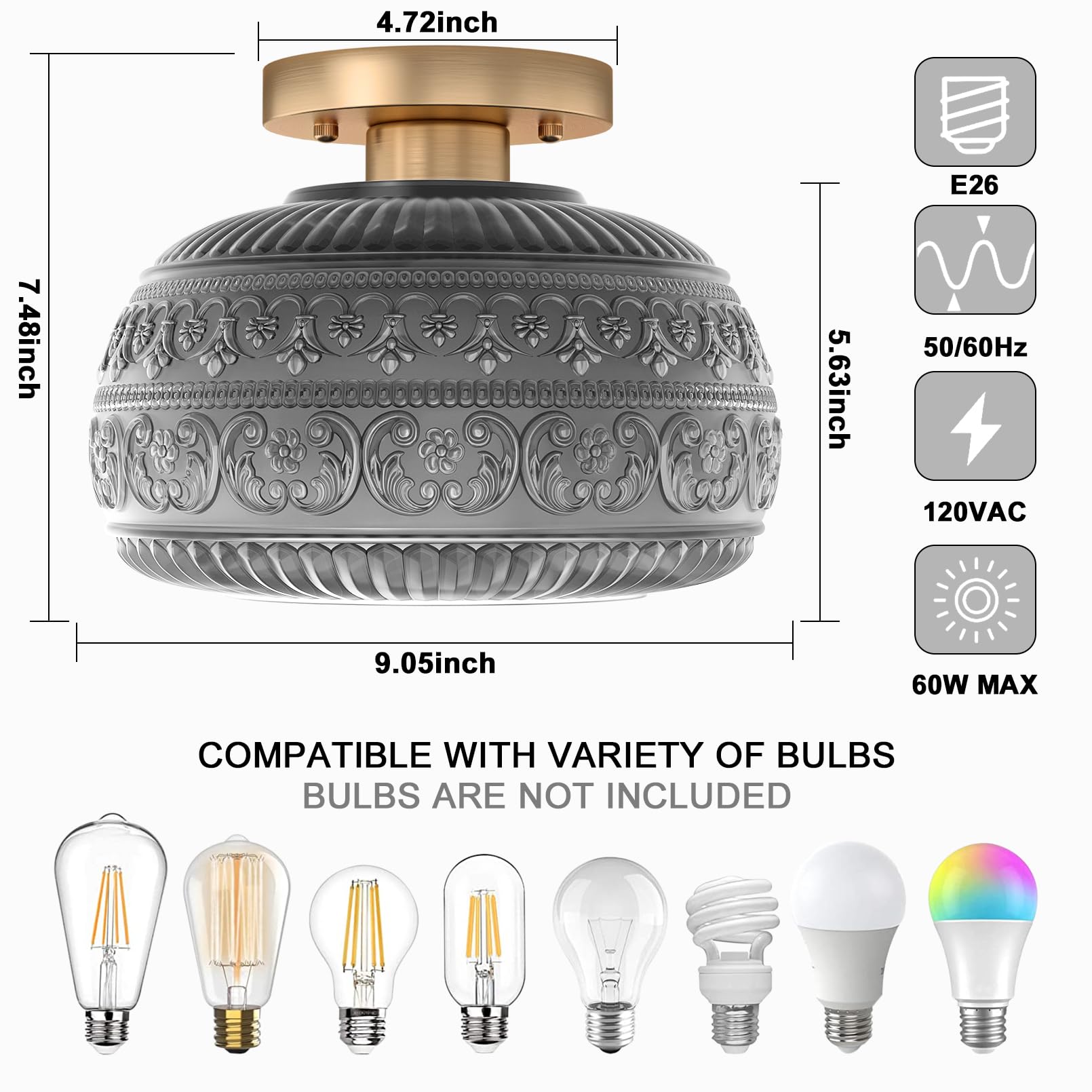 Semi Flush Mount Ceiling Light, Upgraded Modern Close to Ceiling Light Fixture with Clear Glass,Gold Indoor Kitchen Lighting for Porch Corridor Hallway Bedroom, Bulb Not Included