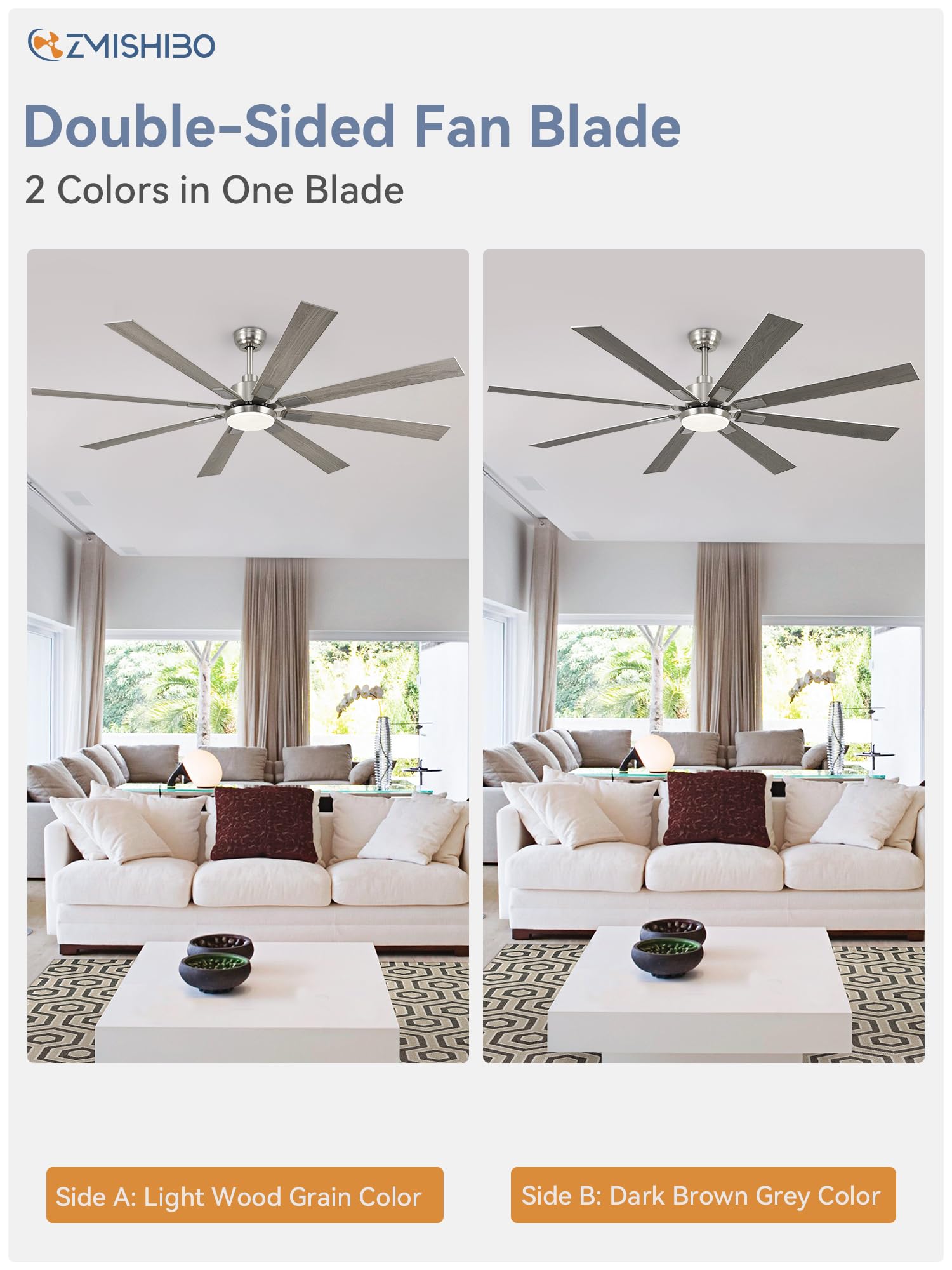 72 inch Oil Rubbed Bronze Ceiling Fans with Lights and Remote, Indoor/Outdoor Farmhouse Ceiling Fan for Living Room Patio, 6 Speed Reversible Quiet DC Motor, 3CCT, Dual Finish Blades