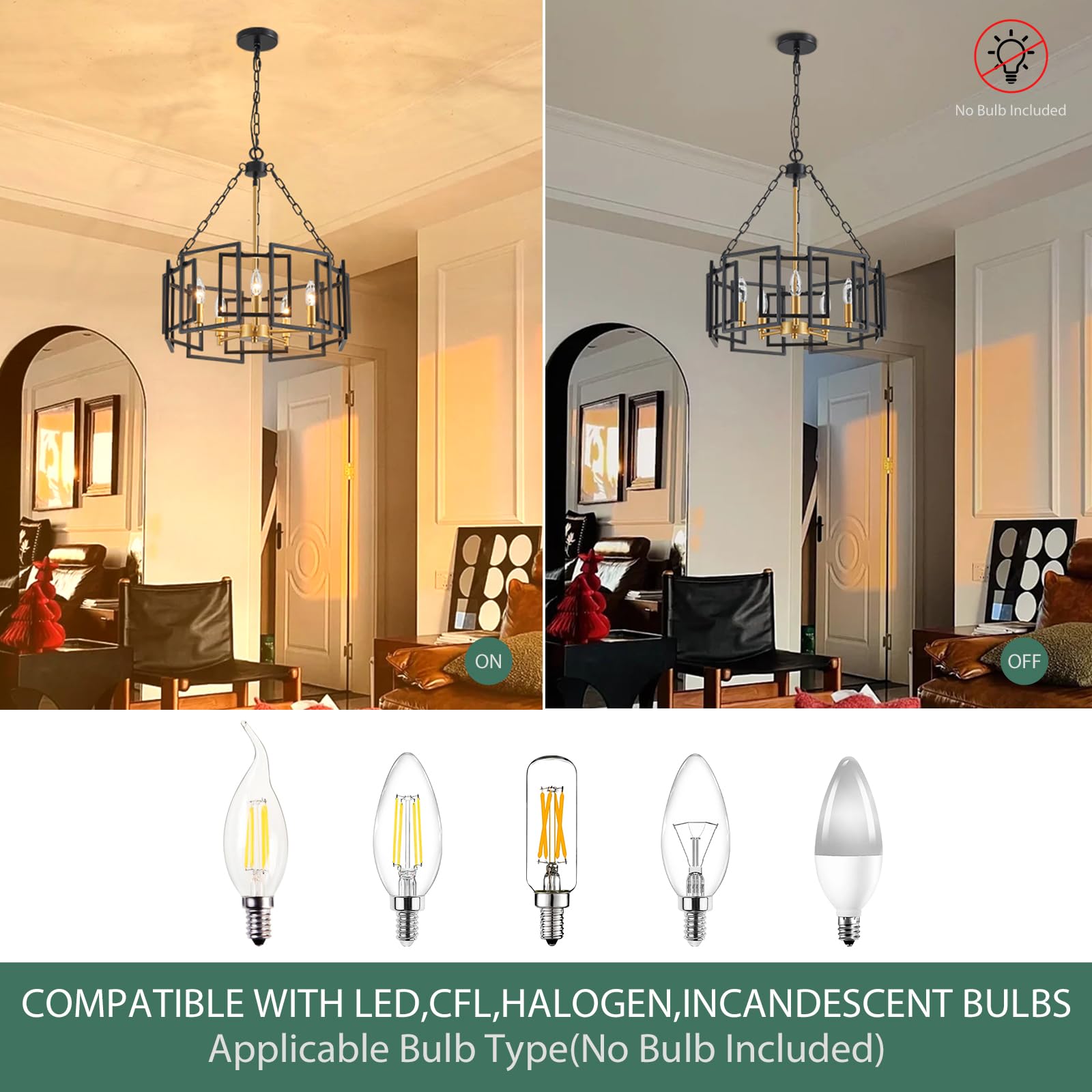 Gold Chandelier 5-Light Modern Kitchen Island Lighting Fixtures, Farmhouse Pendant Light 20 inches Retro Height Adjustable Ceiling Light for Dining Room, Bedroom, Living Room,Foyer