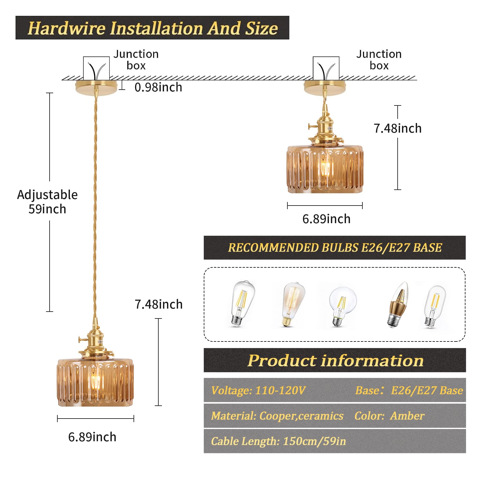 Pendant Light with White Pleated Ceramic Lmapshade, Brass Vintage Pendant Light Adjustable Hanging Light for Kitchen Island Dining Room Hallway 7.87 Inch Diam