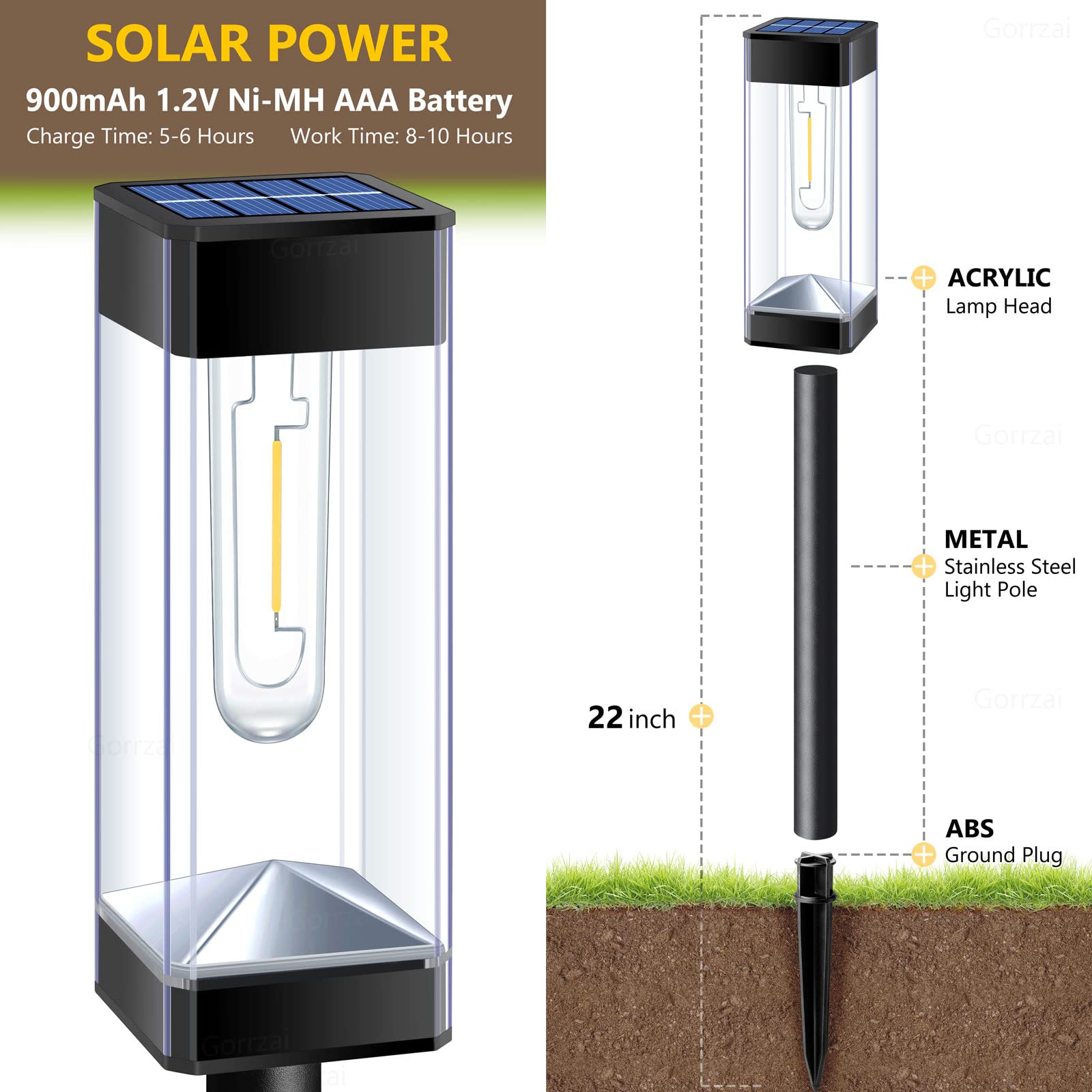 Solar Pathway Lights 8 Pack Solar Outdoor Lights, Upgraded Stainless Steel Garden Lights with LED Tungsten Filament Bulb, Waterproof Solar Power Driveway Lights for Landscape Walkway Yard Lawn