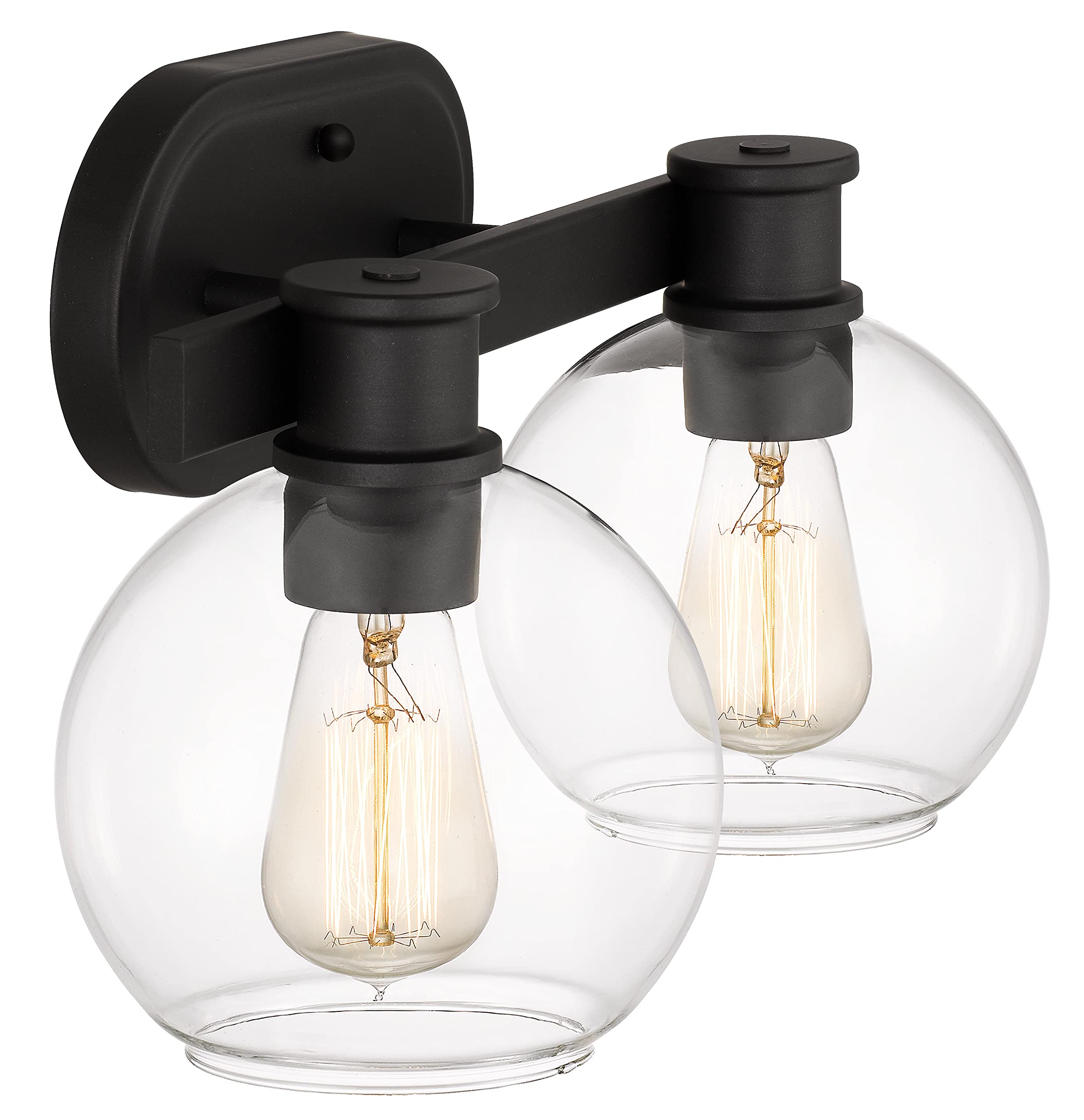 Modern Farmhouse 2-Light Vanity Light Wall Sconce Lighting with Clear Glass Globe Shade in Light Black Finish for Bedroom, Hallway, Kitchen