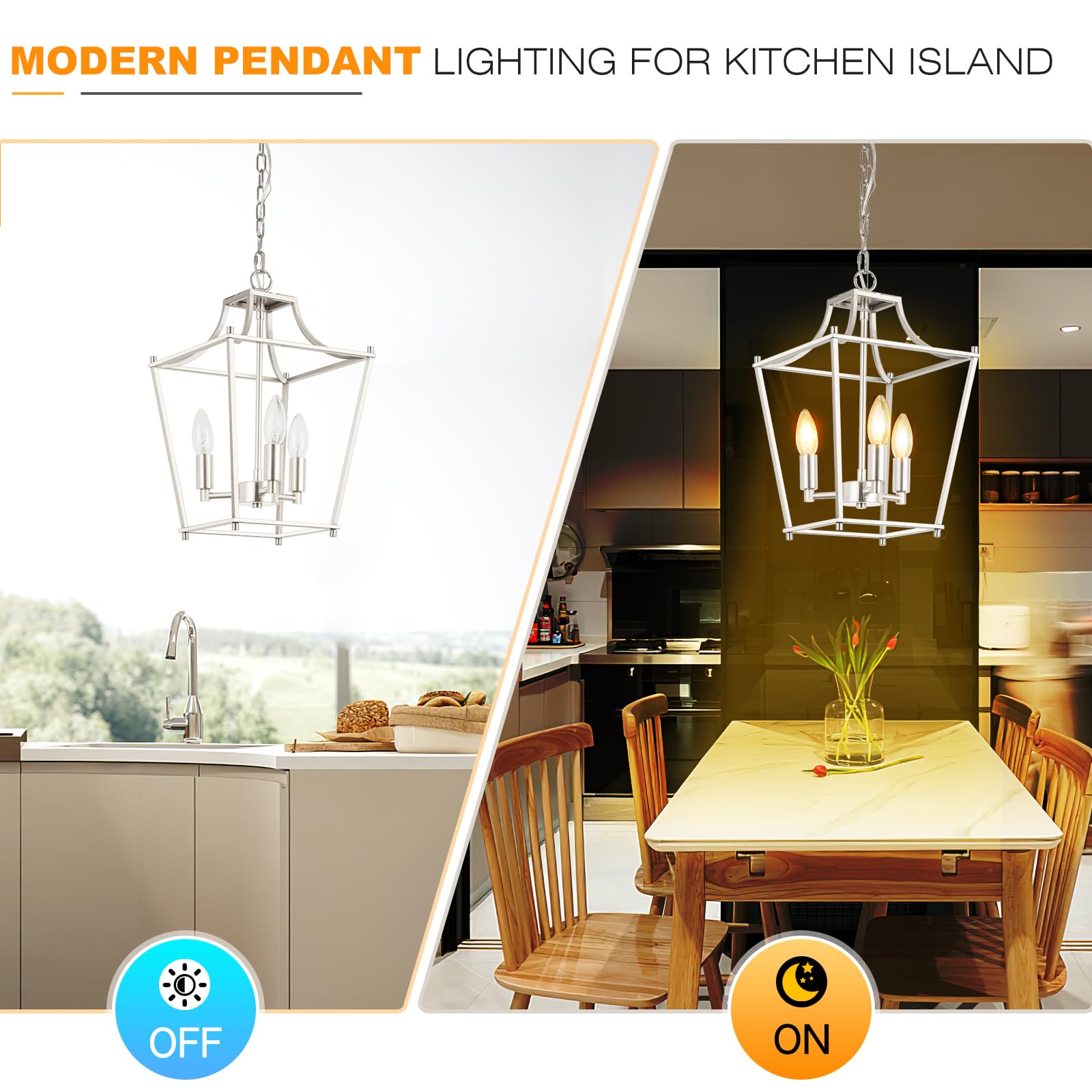 Farmhouse Kitchen Island Lighting Black Pendant Light Fixtures 4-Light Dining Room Lights Wood Chandelier Adjustable Hanging Pendant Lighting for Kitchen Island