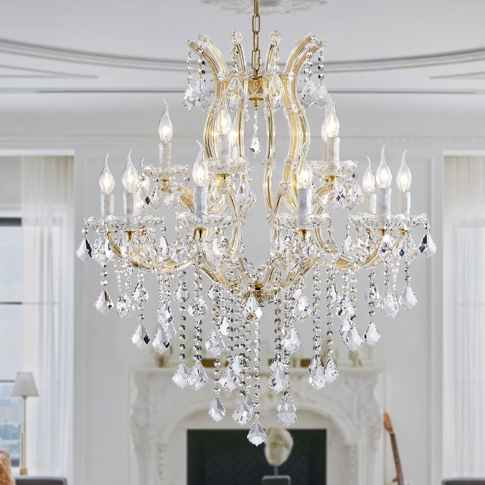 Large Gold Chandelier Light Fixtures - 36 Lights, 4 Layers Modern Crystal Chandeliers for Hotel, Lobby, Foyer, Entrance Hall, Staircase