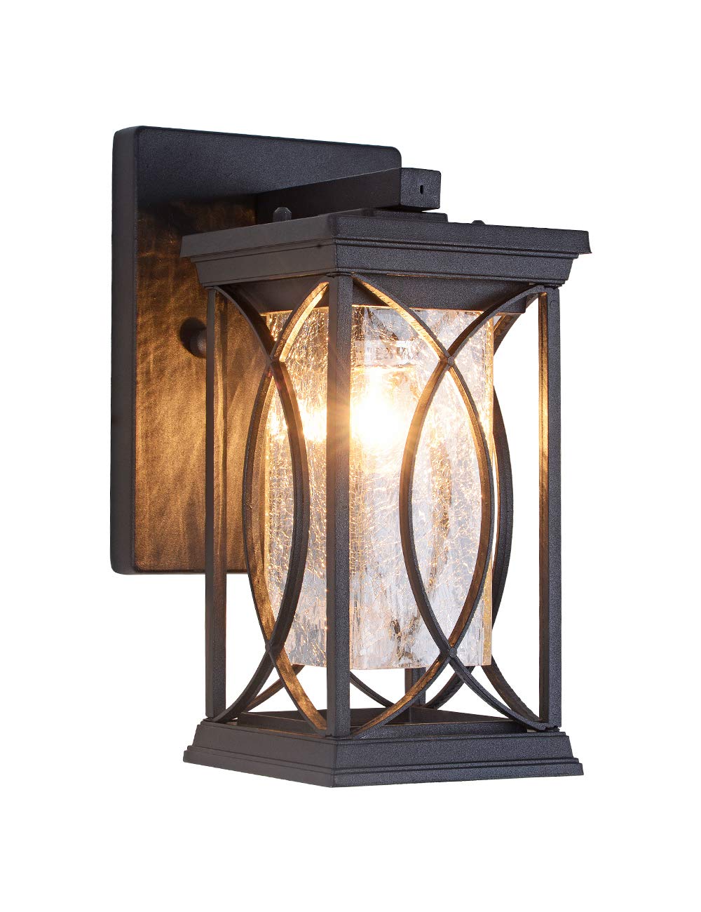 Outdoor Pendant Light Fixtures Dusk to Dawn Exterior Ceiling Hanging Lantern for Porch, Modern Black Outside Chandelier Light with Crack Glass for Front Door Porch Gazebo Foyer Entryway