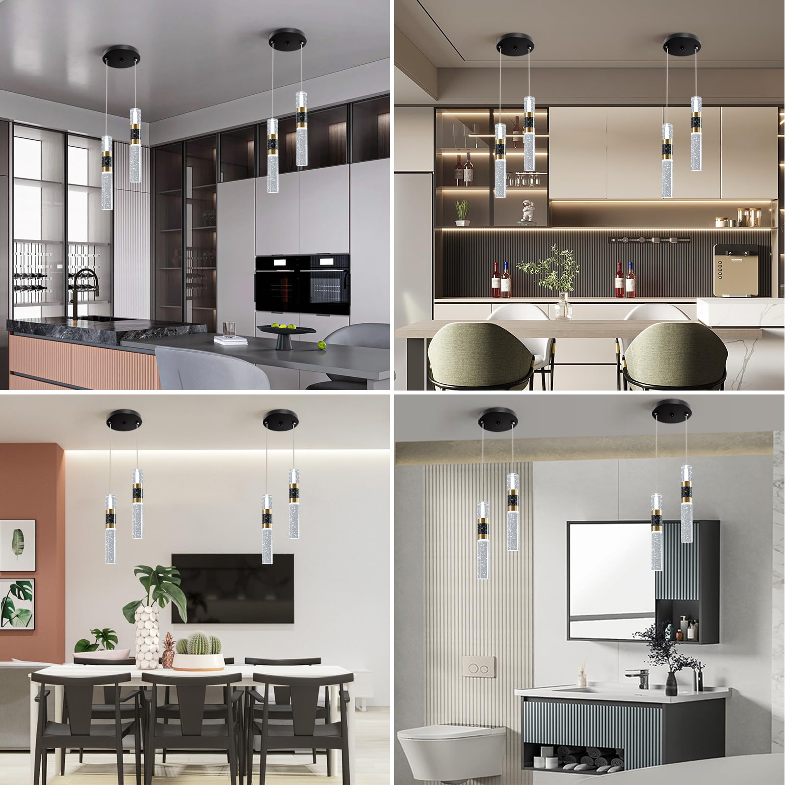 3-Light LED Pendant Lights Kitchen Island, 3-Light Cluster Pendant Lighting, Dimmable LED Modern Pendant Lights Kitchen Island, Pendant Lighting for Dining Room Table