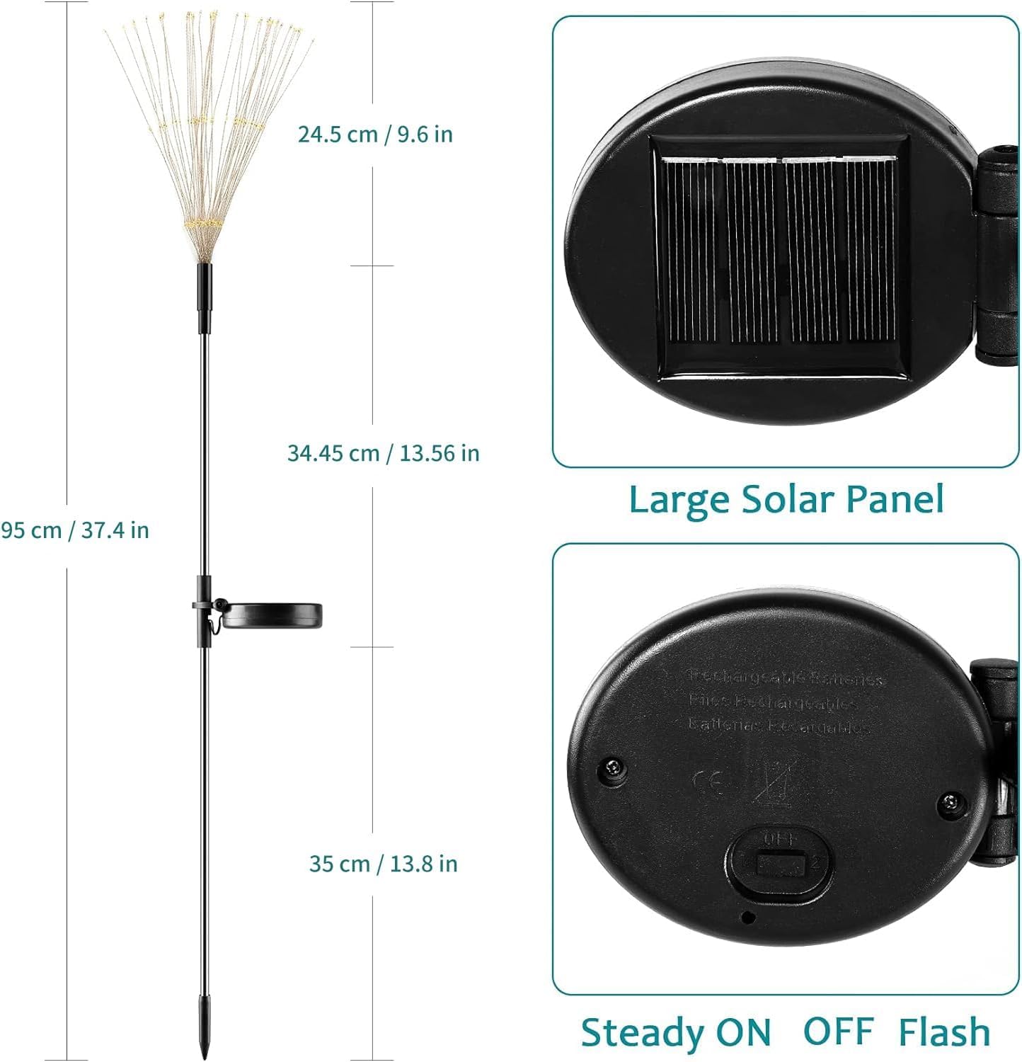 Outdoor Solar Lights Firework, 2 Pack 120 LEDs Waterproof Solar Lights for Outside Garden Yard Pathway Fence - Warm White