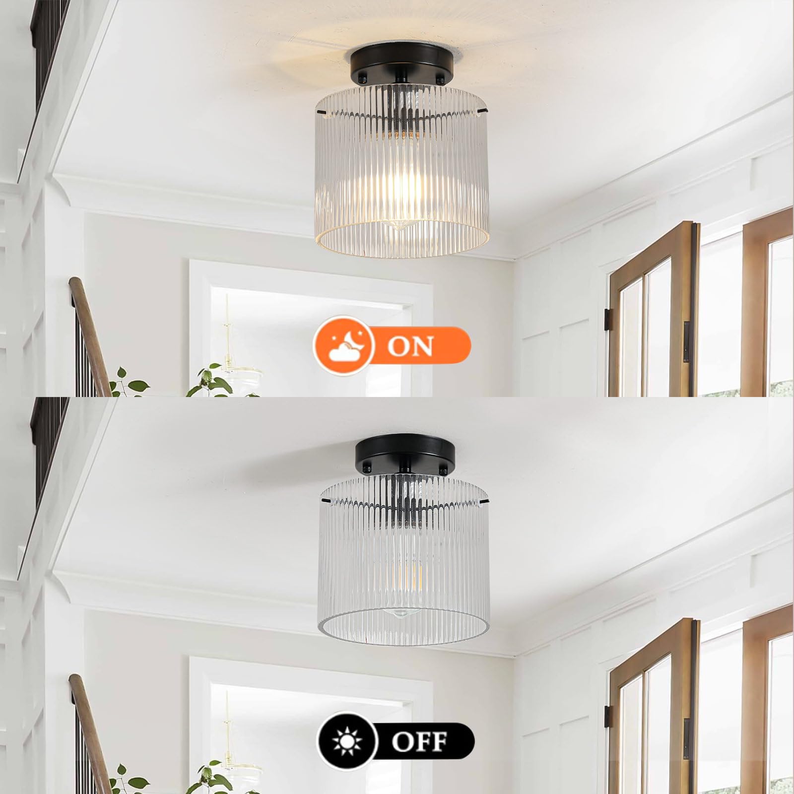 Modern Semi Flush Mount Ceiling Light, Industrial Clear Glass Ceiling Light Fixture, Crystal Ceiling Lamp, Modern Ceiling Lamps, Farmhouse Light for Entryway Hallway Kitchen Dining Room