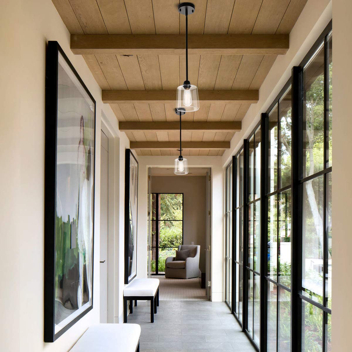 3-Light Black Pendant Light, Modern Farmhouse Seeded Glass Shade Cluster Chandelier Hanging Lamp Fixture for Dining Room Kitchen Island Entryway Black and Gold