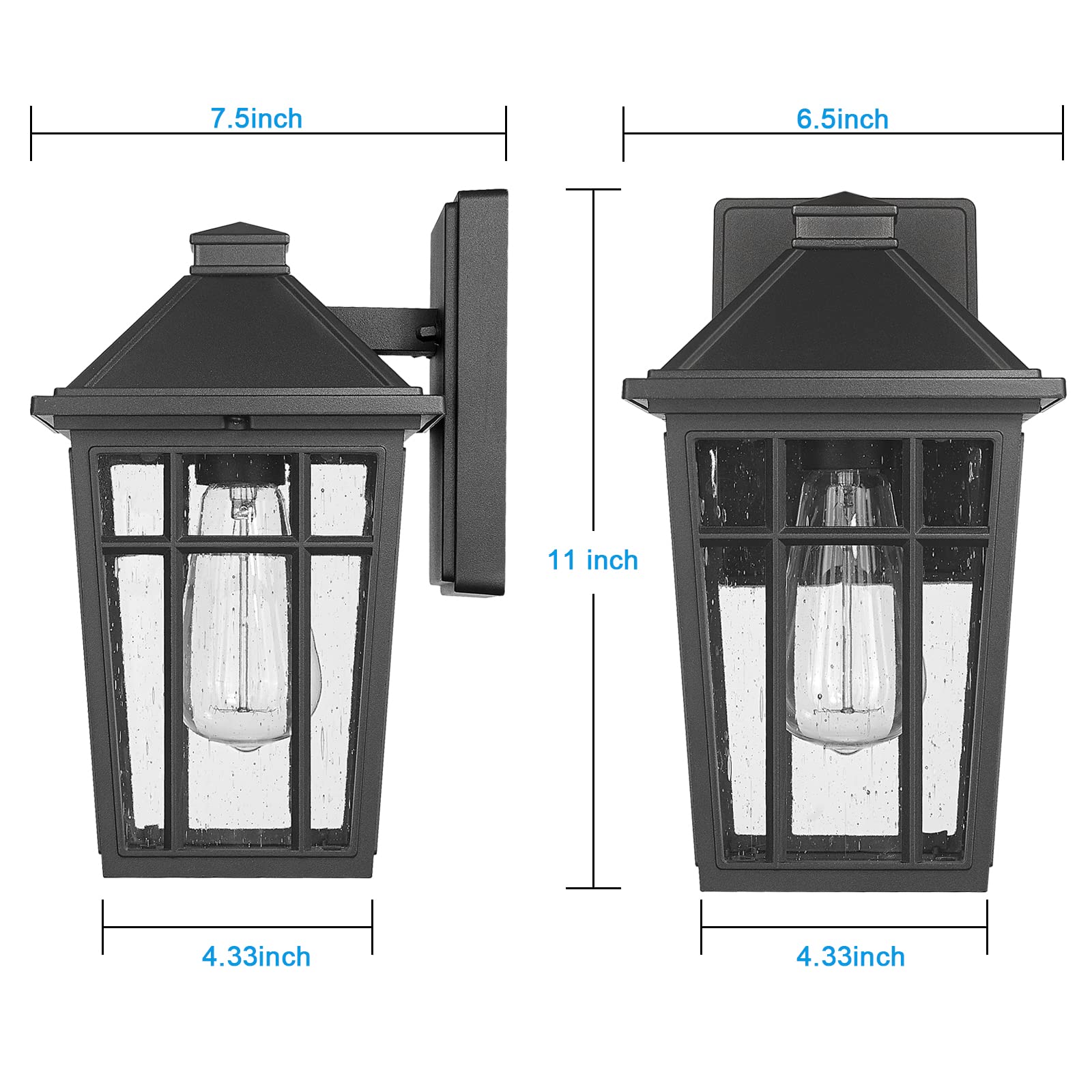 Darkaway Outdoor Sconce Lights Wall Light Fixtures, Front Porch Light Outdoor Wall Anti-Rust Waterproof Aluminum with Glass Exterior Light Fixture for Patio, Yard, Doorway, Garage(2 Pack, Black)