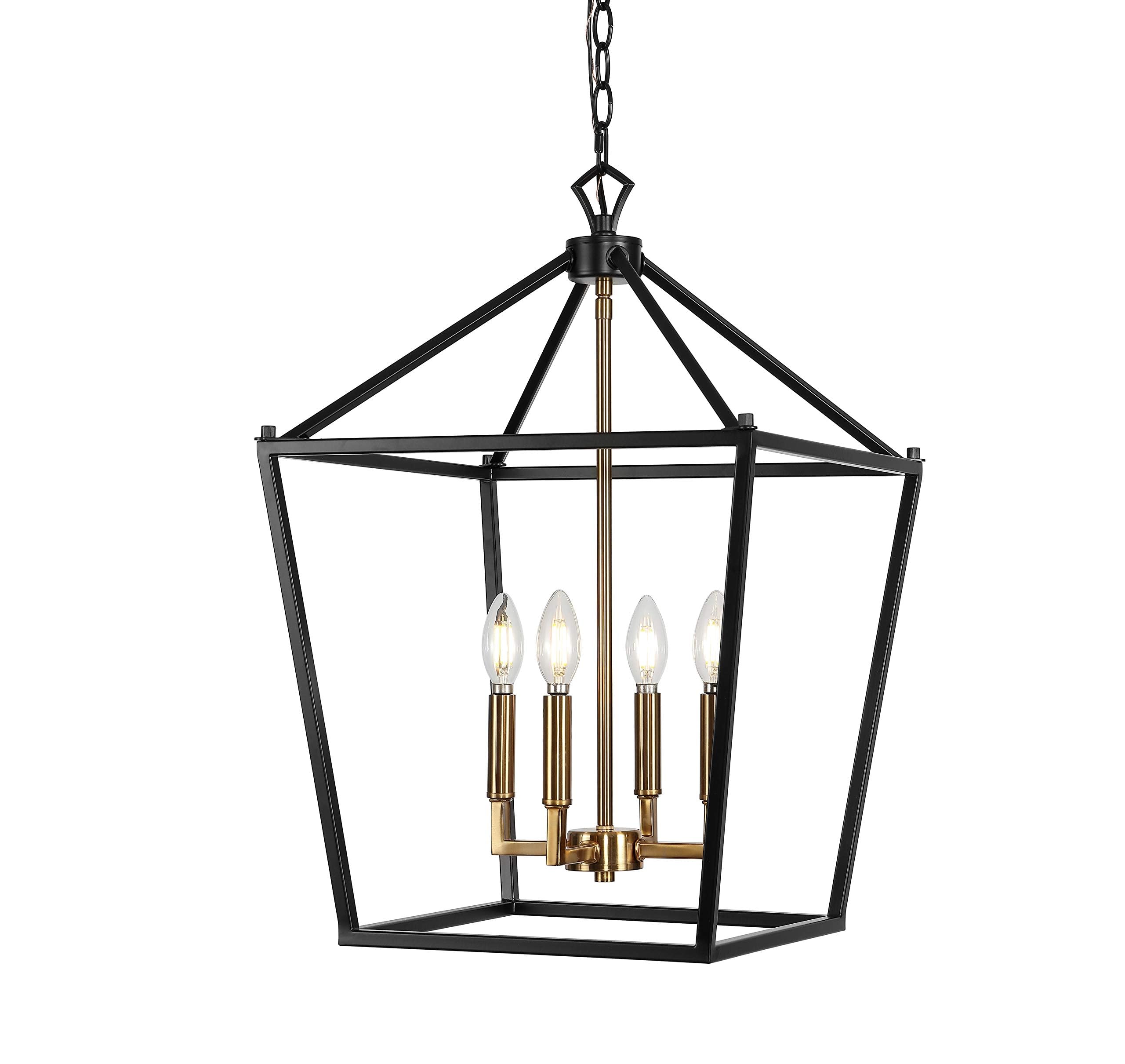 Lantern Dimmable Adjustable Metal LED Pendant Classic Traditional Farmhouse Dining Room Living Room Kitchen Foyer Bedroom Hallway, 10 in, Antique Gold