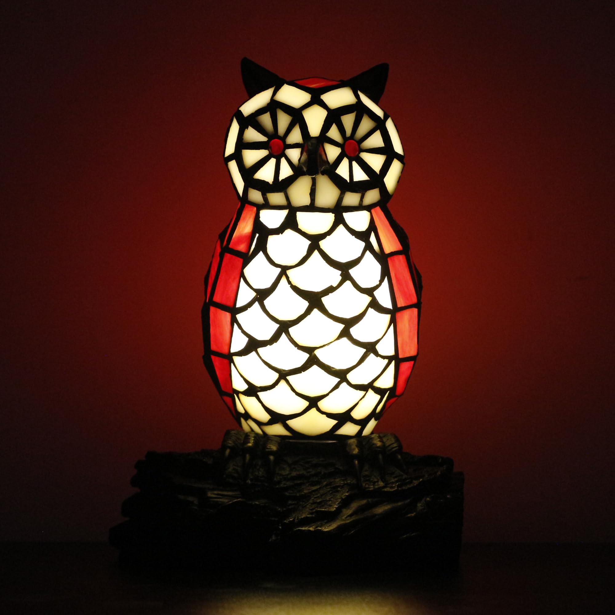 Small Tiffany Lamp Stained Glass Animal Table Lamp Mini Accent Desk Night Light (Blue Purple Owl)