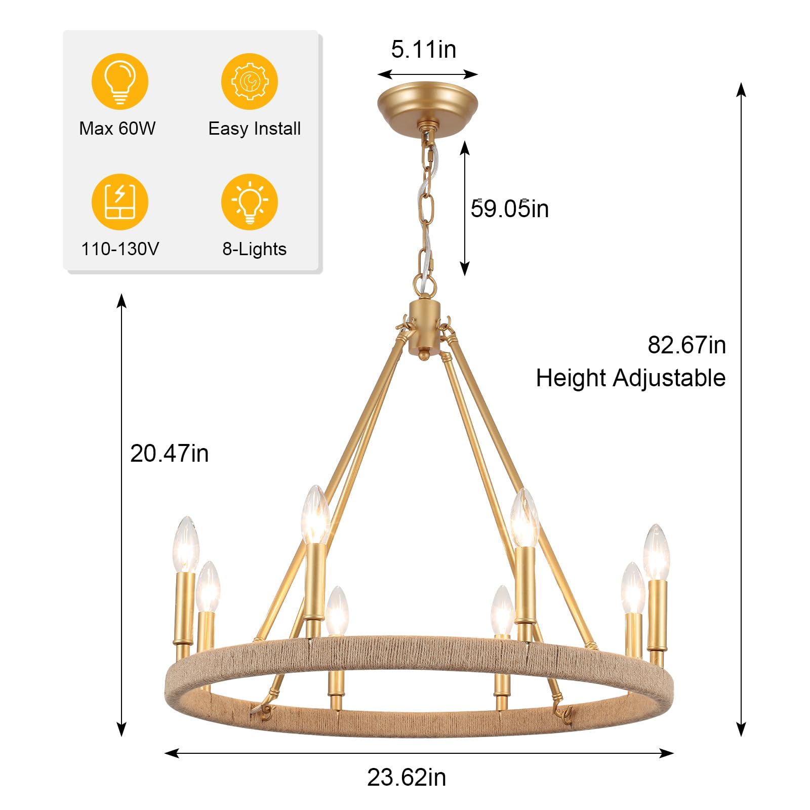 12-Lights Gold Wagon Wheel Chandelier 28" Large Gold Farmhouse Chandelier Vintage Circle Light Fixture for Dining Room Kitchen Island Height Ceiling Living Room