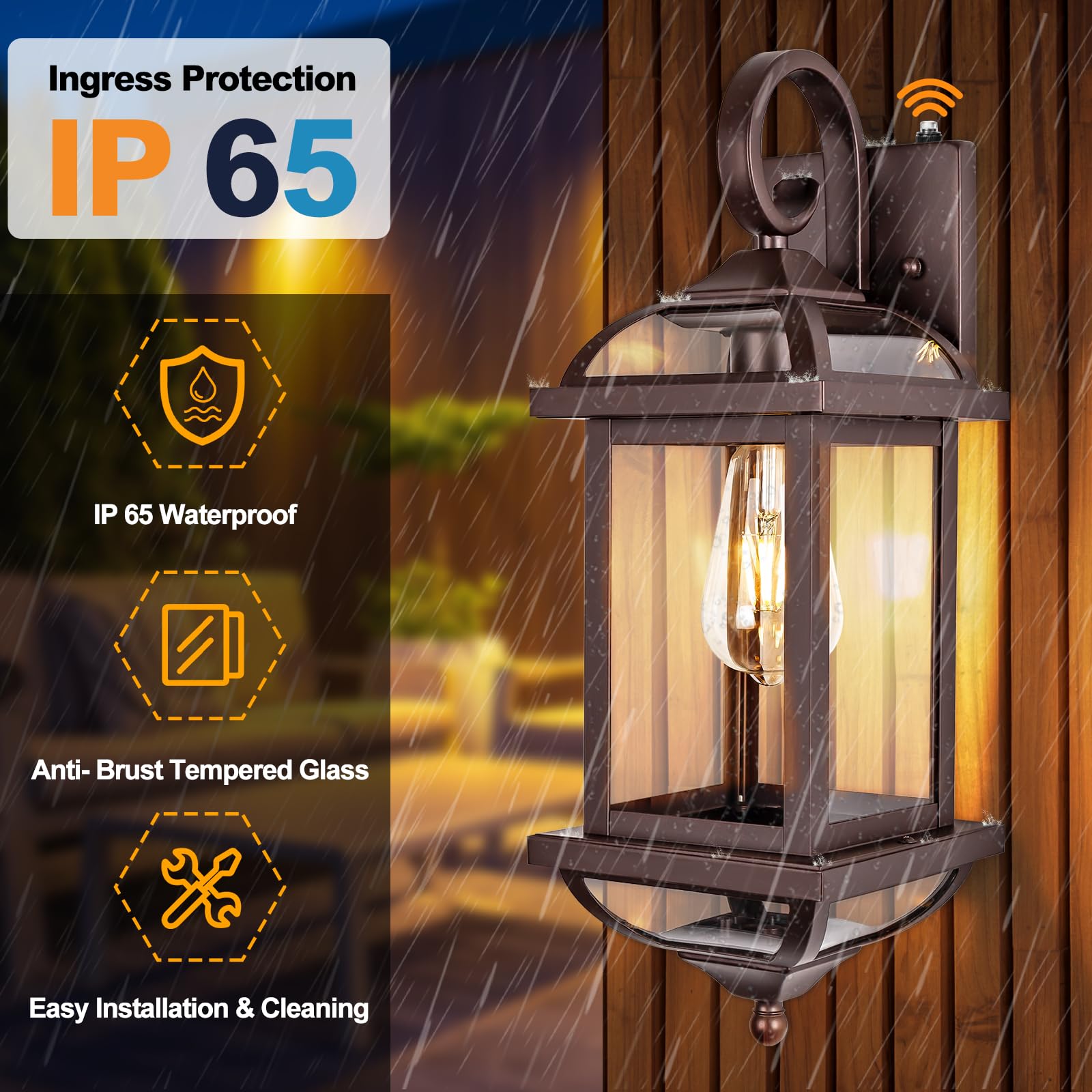 18” Bronze Outdoor Wall Lights Exterior Light Fixtures 2-Pack, Porch Lights Outside Sconces Anti-Rust Aluminum Patio Lights for House Clear Glass Wall Mount Lanterns, IP65 Waterproof