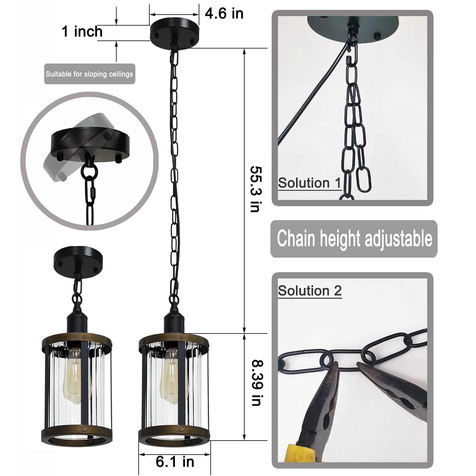 Pendant Lighting for Kitchen Island,Farmhouse Pendant Light,Kitchen Pendant Lighting Over Island,Kitchen Lights Ceiling,Oil Rubbed Bronze Light Fixtures Rustic Vintage Style with Glass Cage Shade