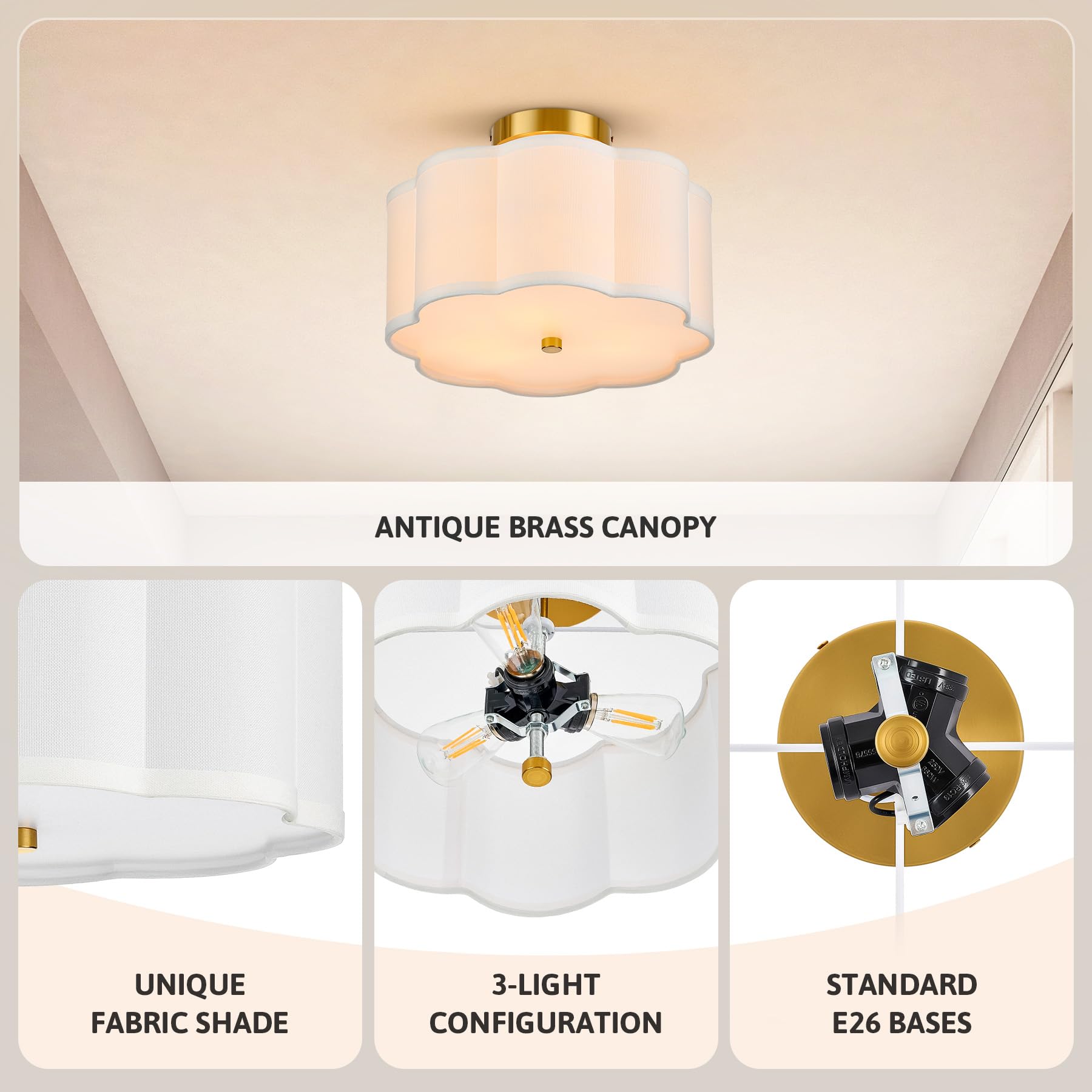 Semi Flush Mount Ceiling Light, 13'' Drum Ceiling Light Fixture with 2 Light, Modern Close to Ceiling Light Fixture for Bedroom Living Room Hallway Kitchen, Bronze Finish