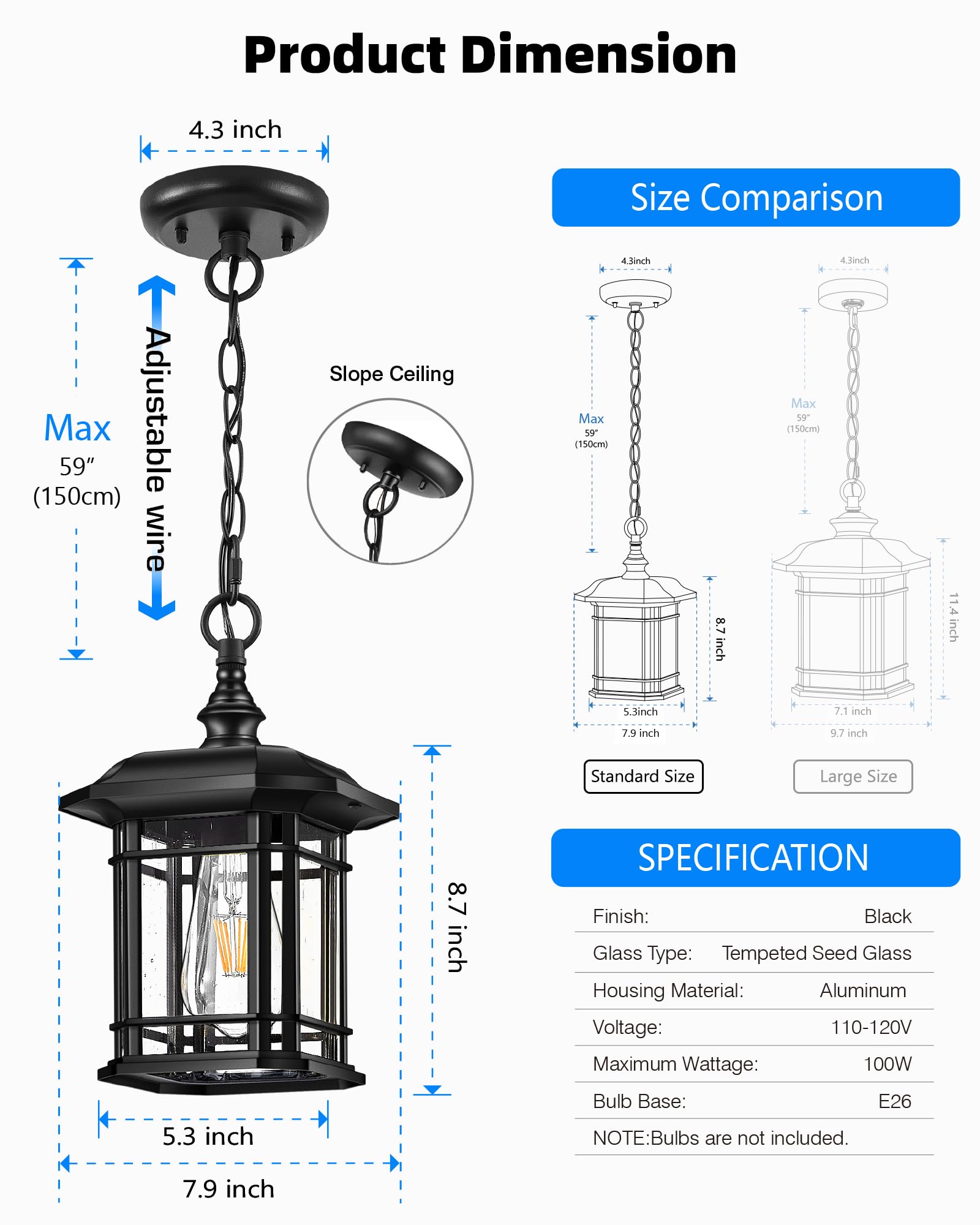 Outdoor Pendant Light, Brown Outdoor Chandelier Sconce, Oil Rubbed Bronze Porch Lights Outdoor Ceiling, Waterproof Hanging Outdoor Lights for House, Patio, Garden, Anti-Rust, 100% Aluminum