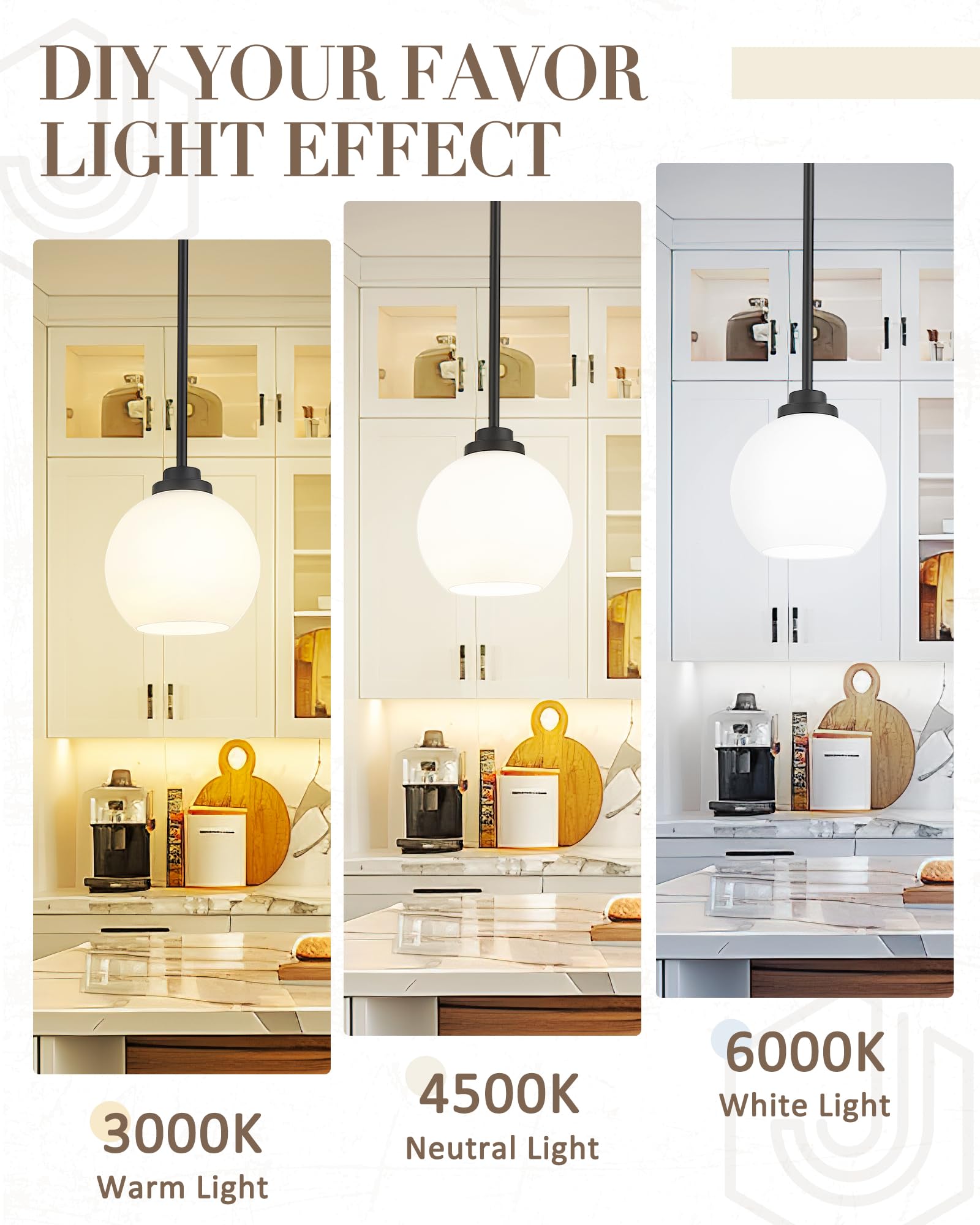 Modern Polished Gold Pendant Light, Mid Century Globe Hanging Light Fixture with Clear Glass for Kitchen Island Dining Room Bedroom Hallway Foyer (2 Pack), PL101BG-2PK