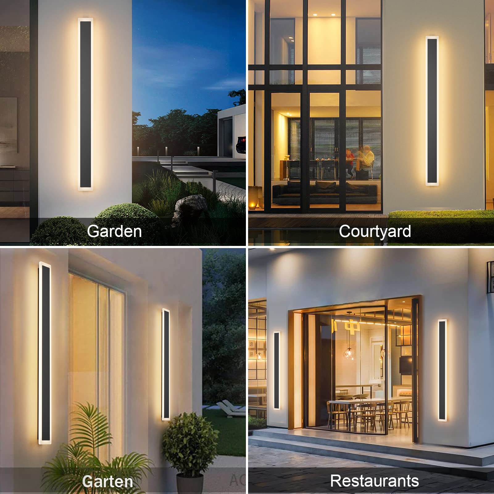 2 Pack Outdoor Wall Lights, Gold LED Exterior Light Fixtures Wall Mount, Modern Porch Lights Wall Sconce, Long LED Linear Wall Lamp Outside Lighting for Garage, Front Door 3000K