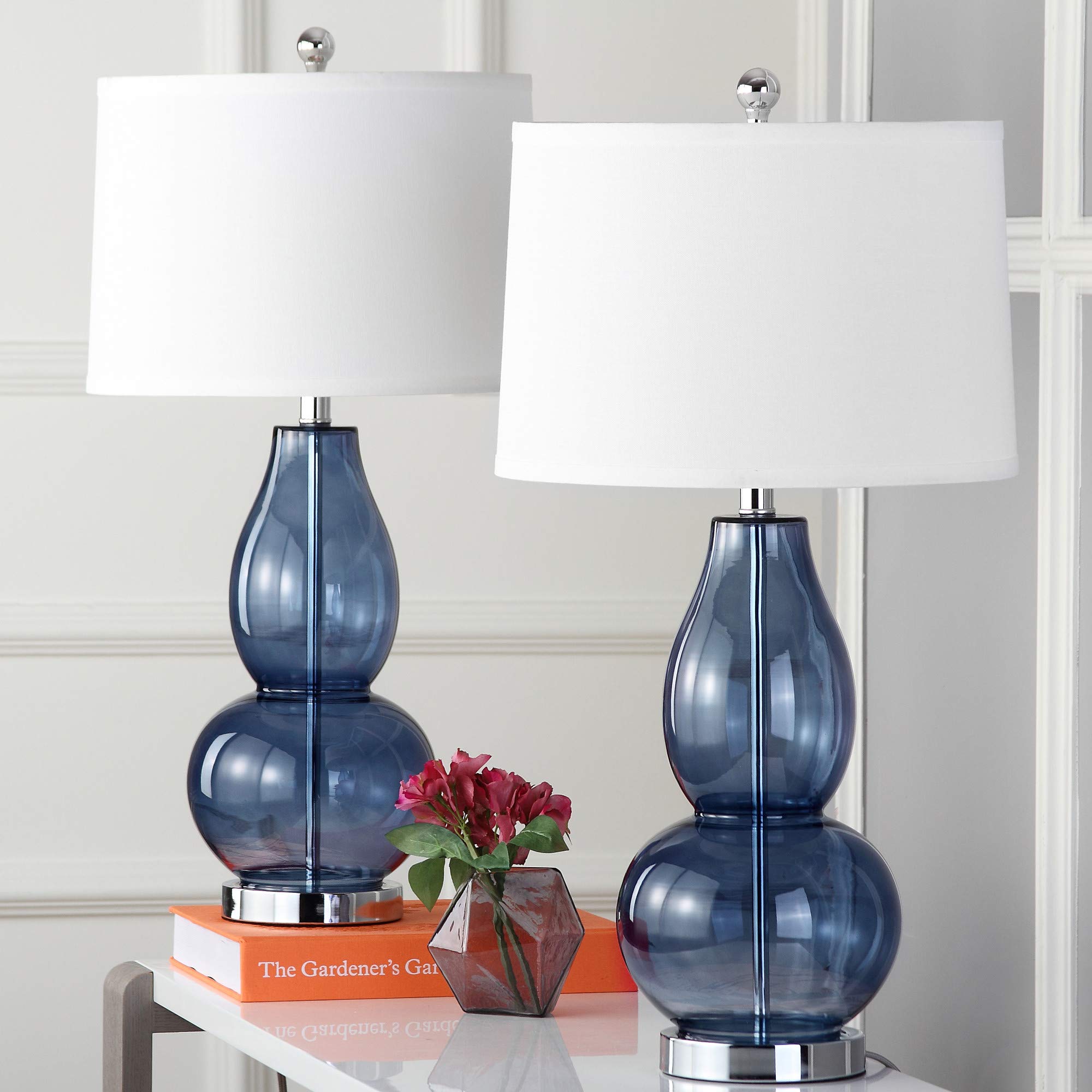 Blue Glass Double Gourd 29-inch Bedroom Living Room Home Office Desk Nightstand Table Lamp Set of 2 (LED Bulbs Included)