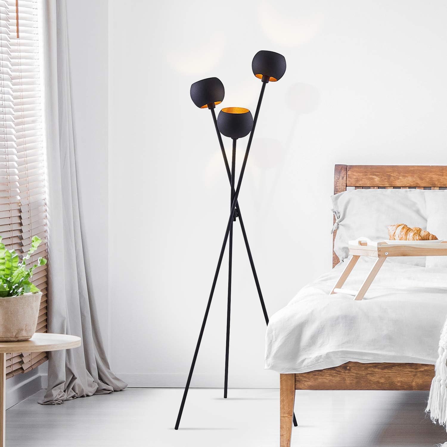 Tripod Floor Lamp - Black Modern Floor Lamp with 3 Matte Black Globe Head & Interwining Tripod Legs Perfect for Mid-Century Living Room and Bedroom