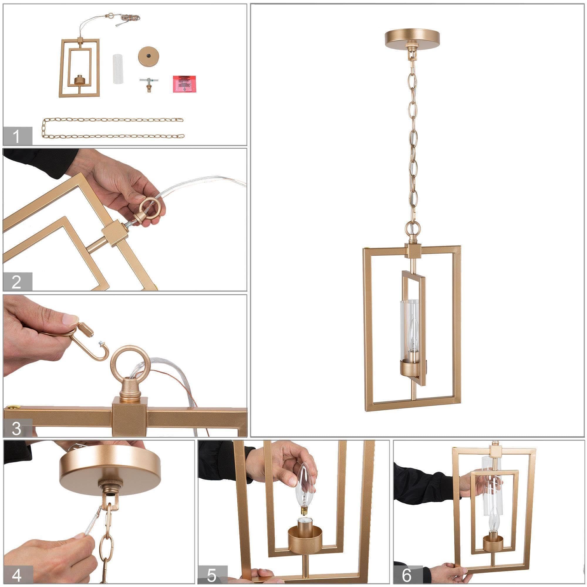 Gold Chandelier, Pendant Lighting for Kitchen Island with Adjustable Framework, W12 xH20.4