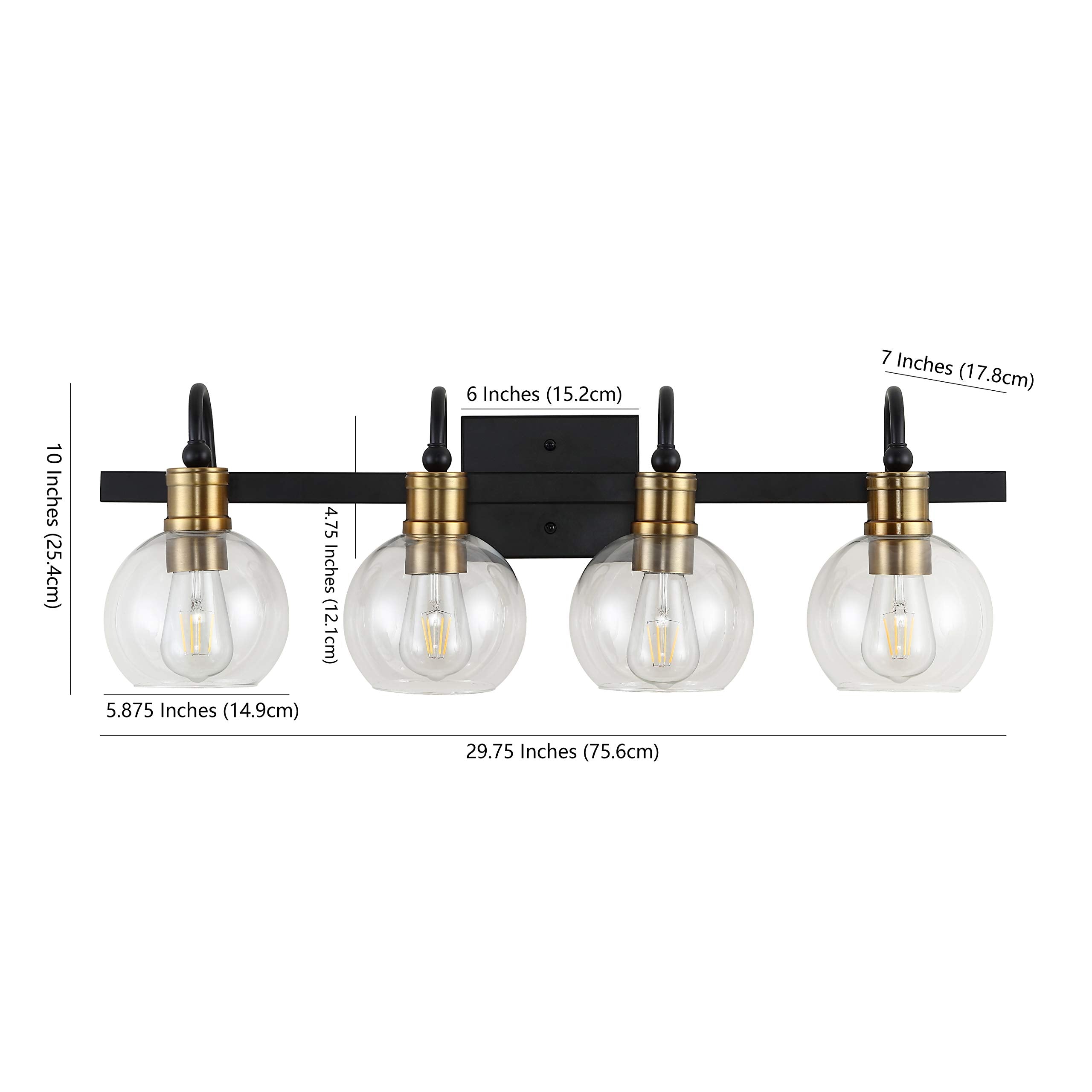 5.88" 1-Light Iron/Glass Rustic Vintage LED Vanity Light Industrial Bohemian 2700K LED 4W Bulb Entryway Lobby Kitchen Bathroom Bedroom Living Room Hallway, Black/Brass Gold