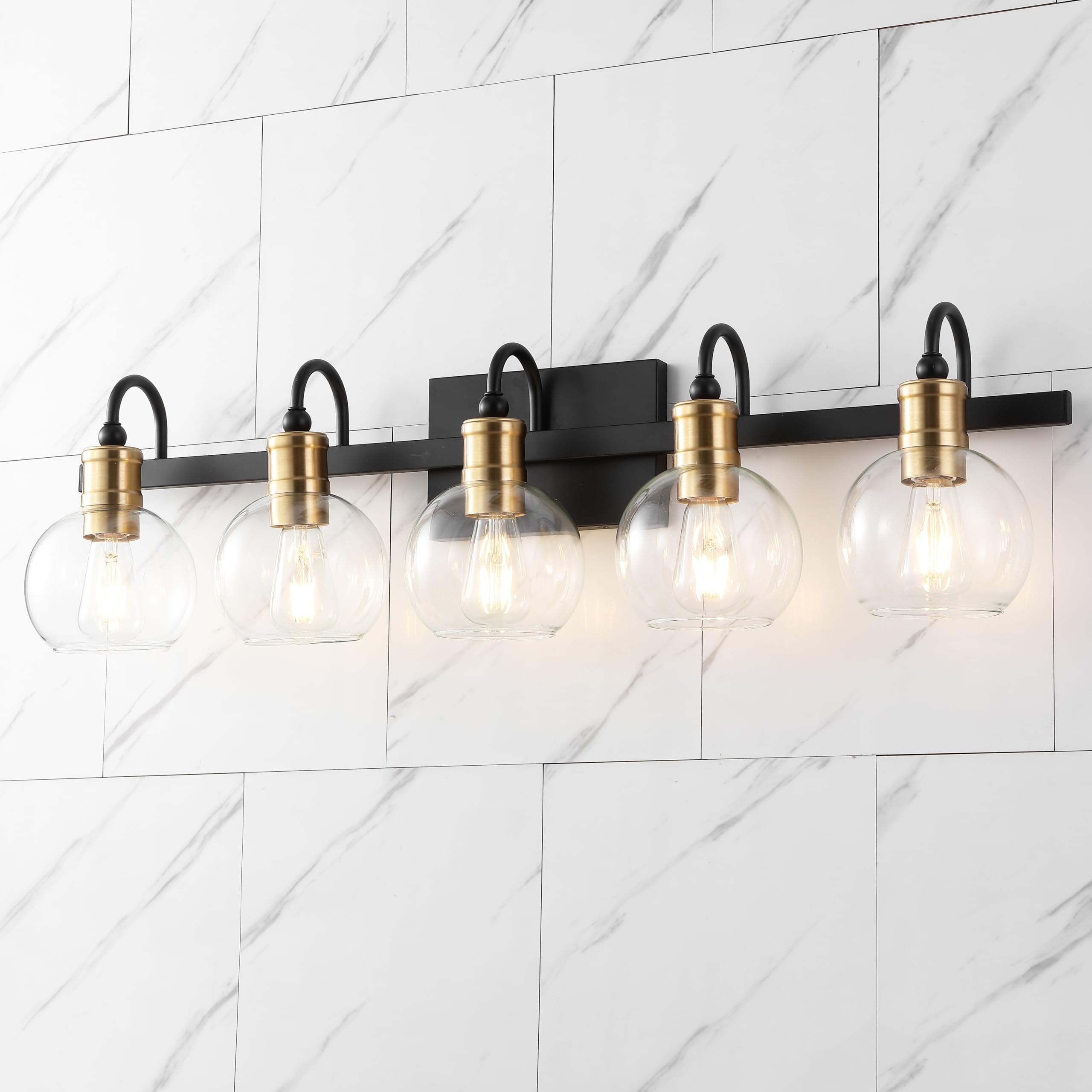 5.88" 1-Light Iron/Glass Rustic Vintage LED Vanity Light Industrial Bohemian 2700K LED 4W Bulb Entryway Lobby Kitchen Bathroom Bedroom Living Room Hallway, Black/Brass Gold