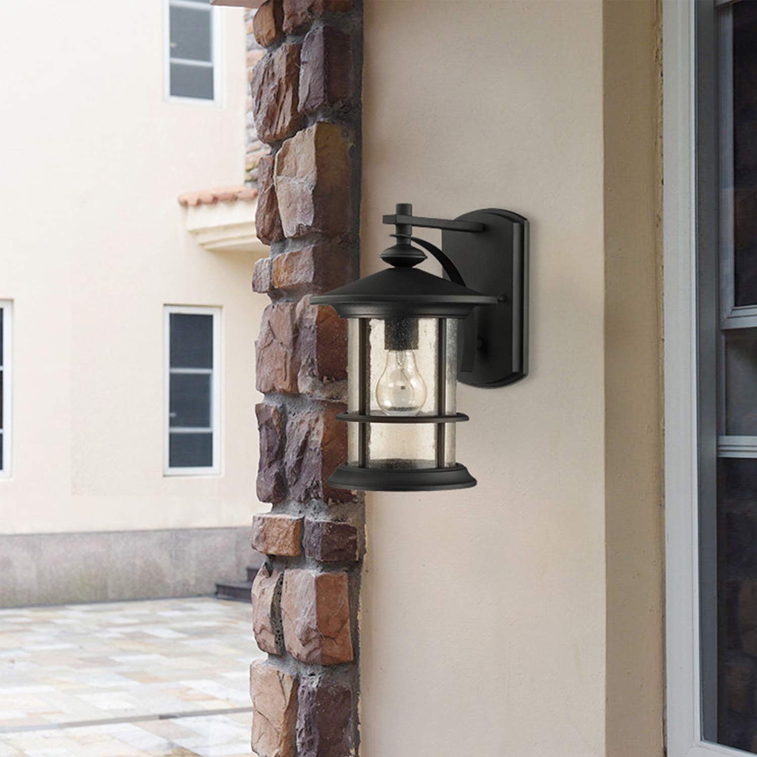 Oil Rubbed Bronze Outdoor Light Sconces Wall Mount, Clear Seedy Glass Large Exterior Porch Wall Lantern, 12.5" Outside Lights for House, Front Porch, Patio, Backyard