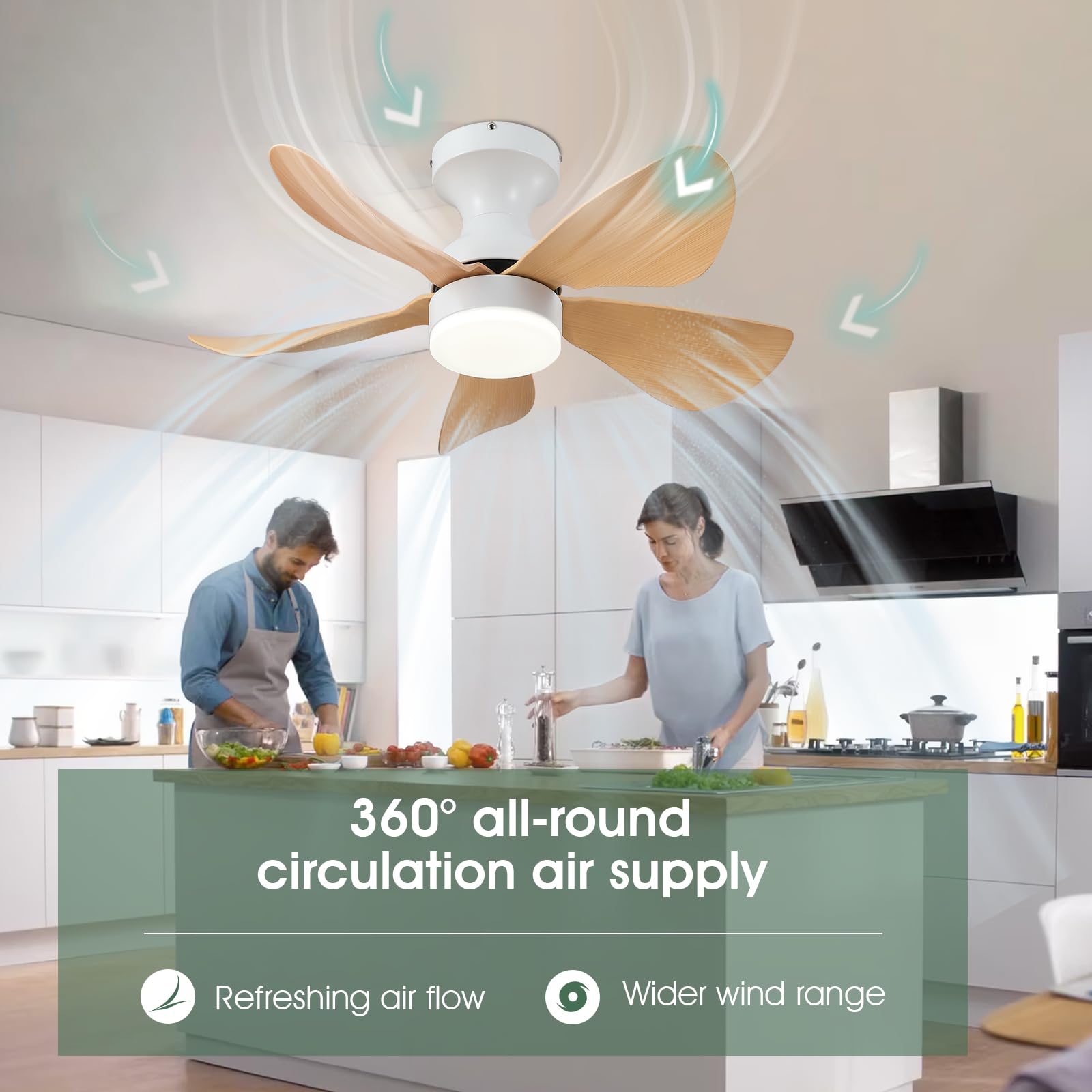 Ceiling Fans with Lights and Remote/APP Control, 30 inch Low Profile Ceiling Fans with 5 Reversible Blades 3 Colors Dimmable 6 Speeds Ceiling Fan for Bedroom Kitchen Dining Room, White