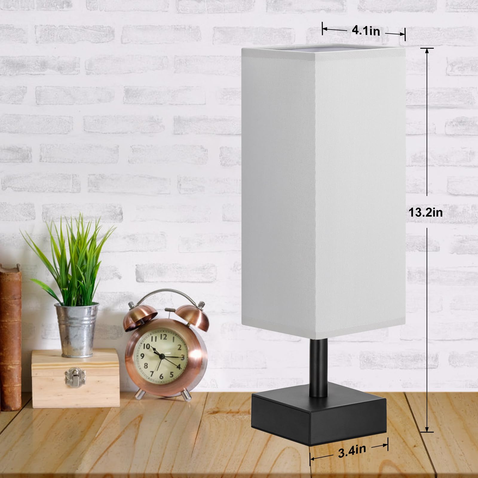 Small Table Lamp for Bedroom - Bedside Lamps for Nightstand, Minimalist Night Stand Light Lamp with Square Fabric Shade, Desk Reading Lamp for Kids Room Living Room Office Dorm