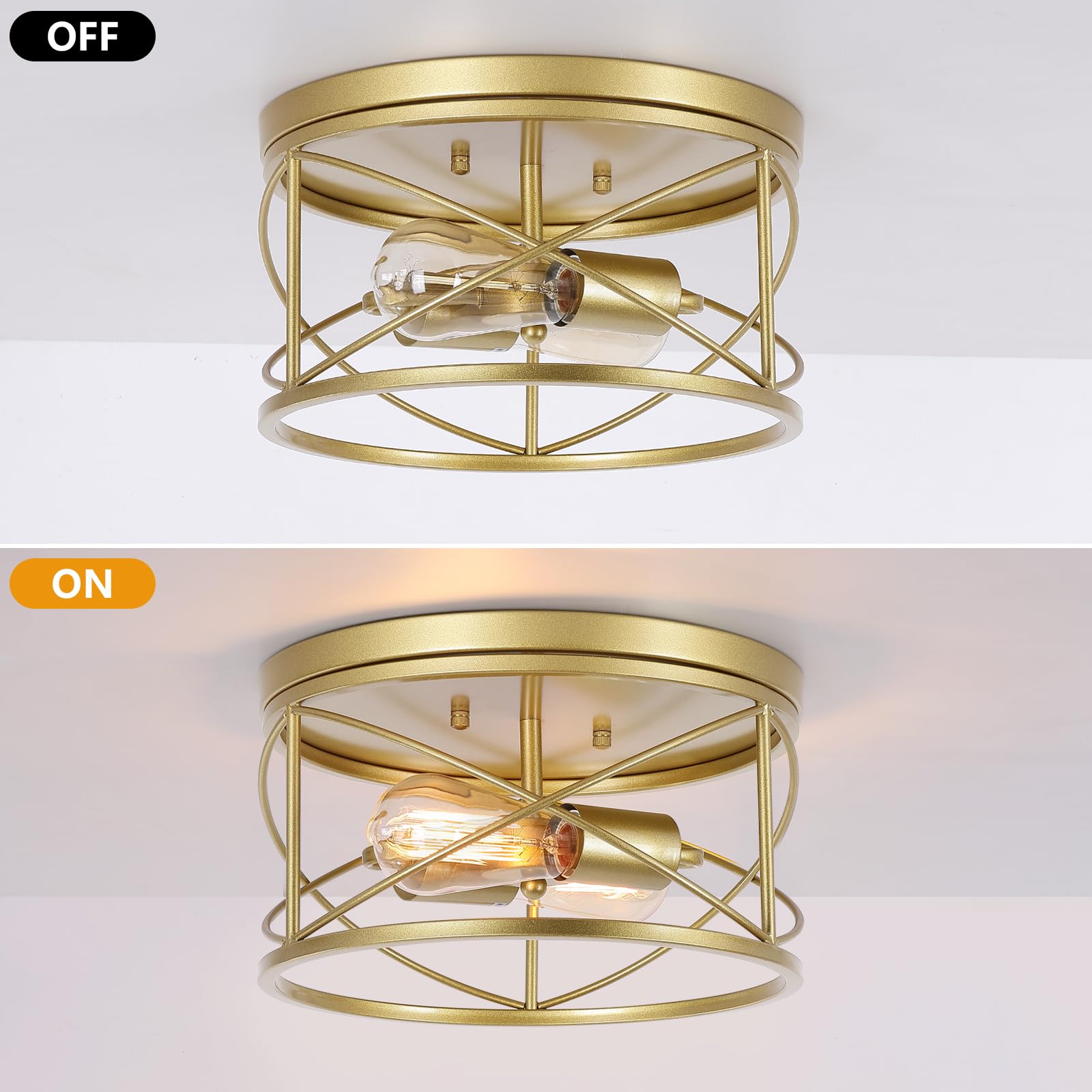 Black Semi Flush Ceiling Light Fixture, 2-Light Farmhouse Flush Mount Light Fixtures, Modern Industrial Metal Cage Pendant Lighting for Hallway, Bedroom, Kitchen, Foyer, Living Room, Dining Room