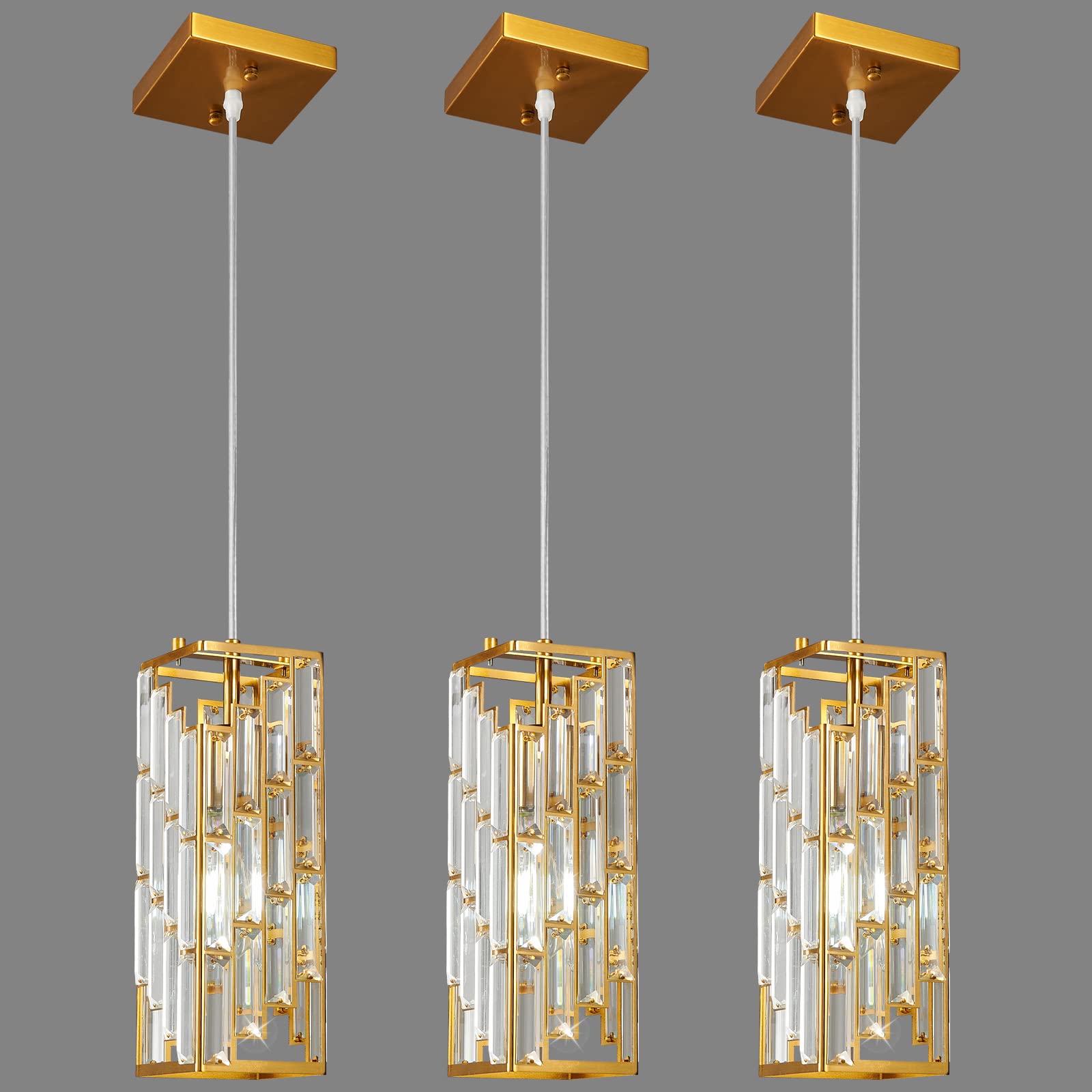 Gold Pendant Lighting Modern Pendant Light, Mini Crystal Chandeliers,Adjustable Pendant Light Fixture for Kitchen Island Dinning Room Bedroom (3 Pack)