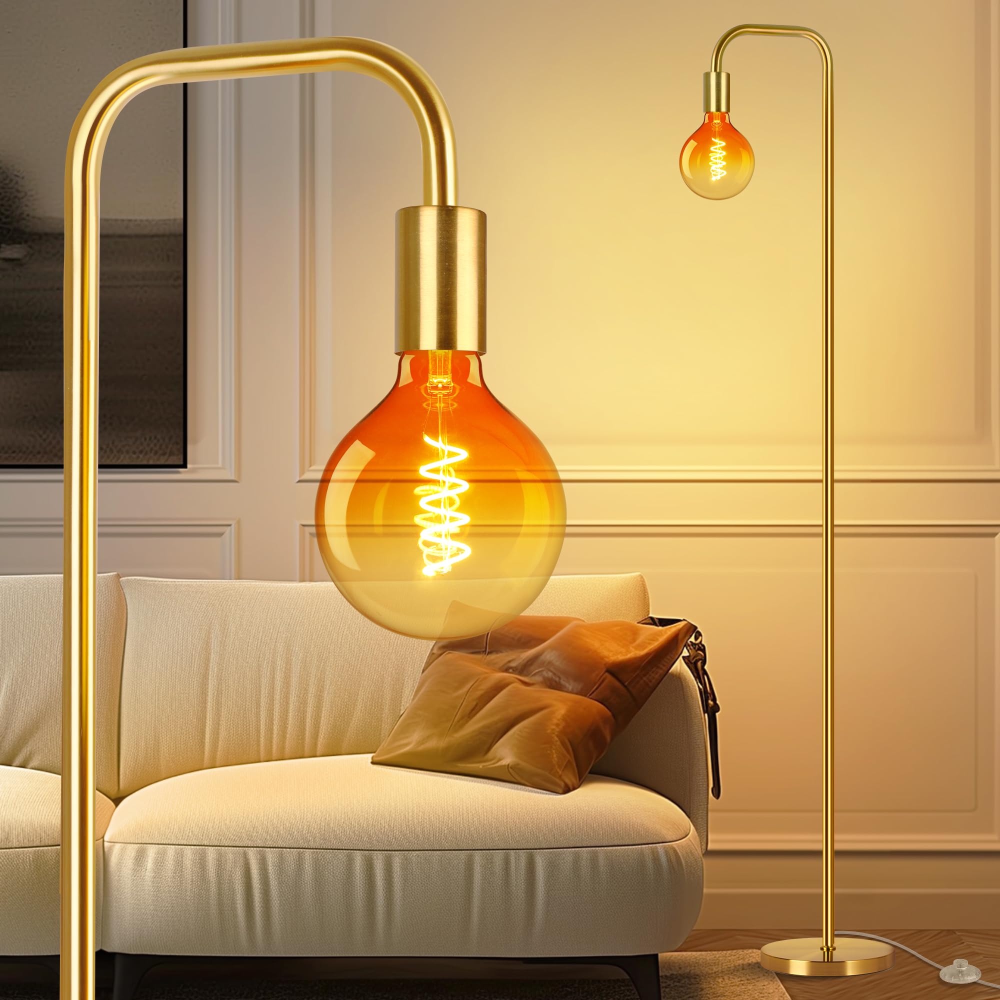 Modern Floor Lamp for Living Room, Gold Standing Lamp for Bedroom with Globe Glass Shade, 68" Mid-Century Tall Pole Tree Lamps Light Home Decor, Antique Brass(LED Bulbs Included)