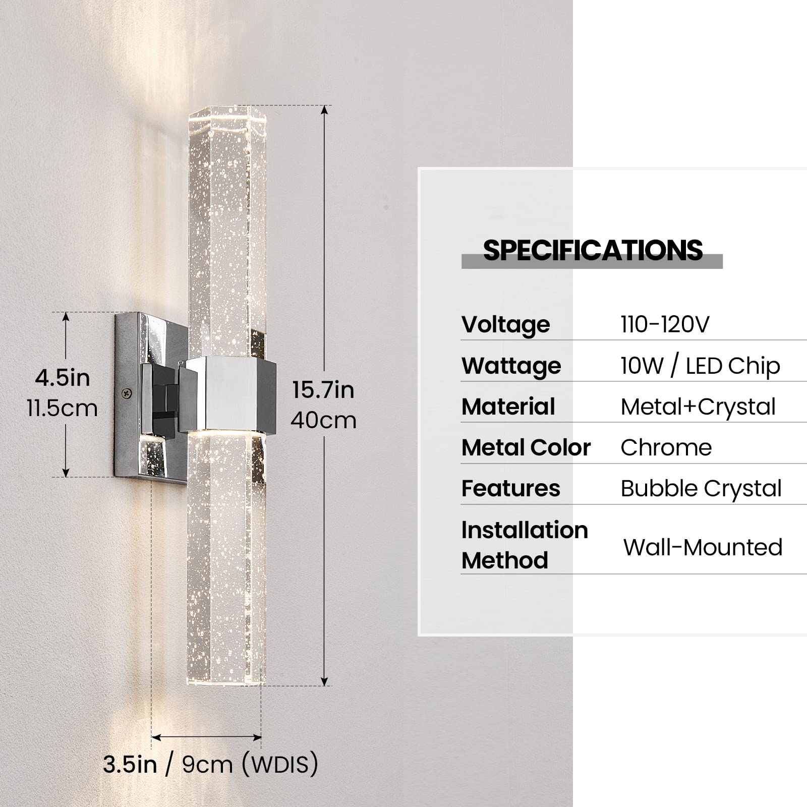 Black Sconces Wall Lighting - Modern Wall Sconces Set of Two Crystal Sconces Wall Decor Set of 2, 14W 3000K Dimmable Bathroom Vanity Light Fixtures for Hallway Bedroom Living Room