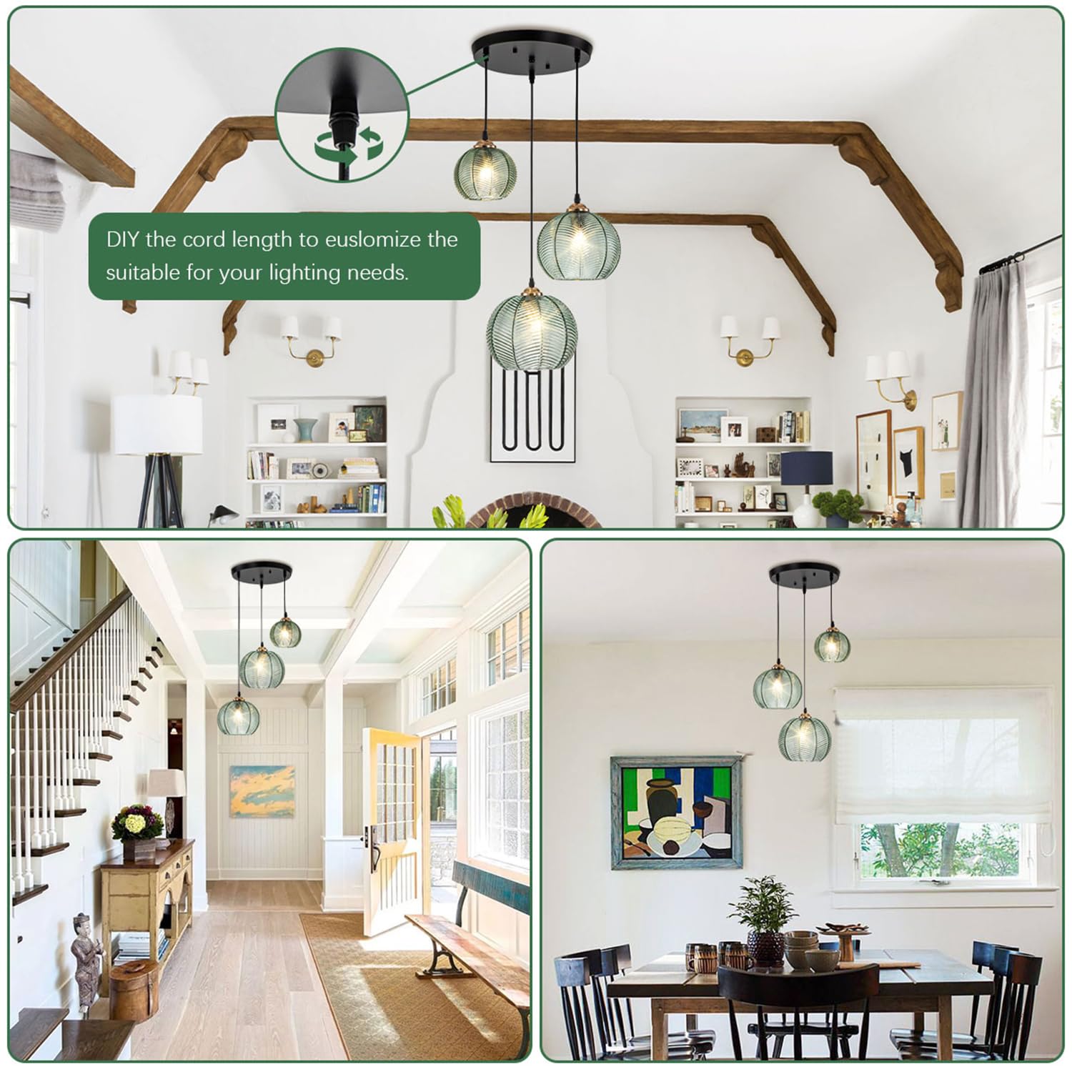 Pendant Lights Glass Pendant Lighting Kitchen Island Hand Blown 1-Light Modern Pendant Light Green Hanging Light fixtures with Glass Shade for Dining Room Bedroom Living Room