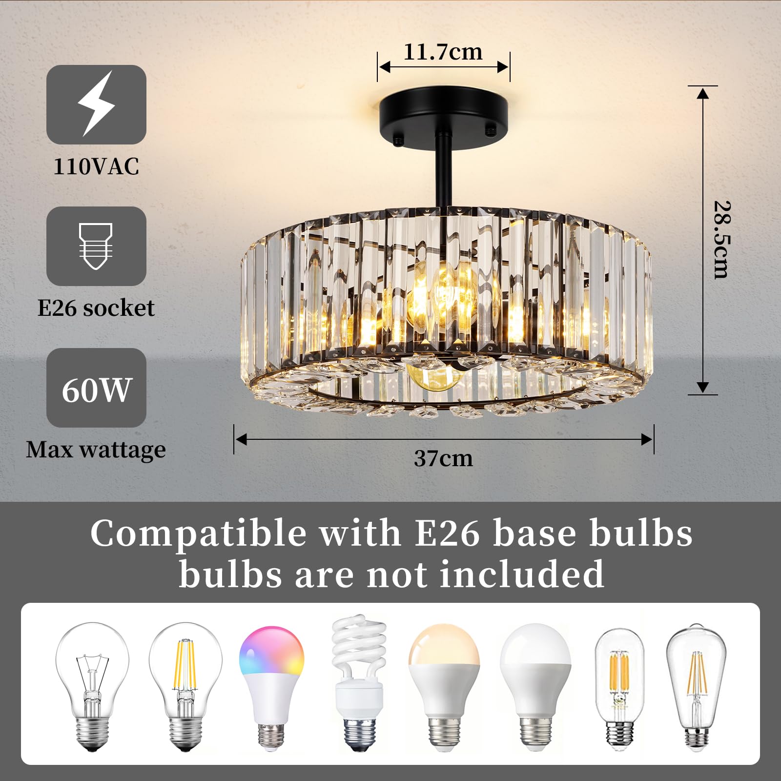 Semi Flush Mount Ceiling Light - Crystal Chandelier Modern Ceiling Light Fixture Hallway Light Fixtures Ceiling Gold Flush Mount Ceiling Light for Porch Kitchen Bedroom Living Room Entryway