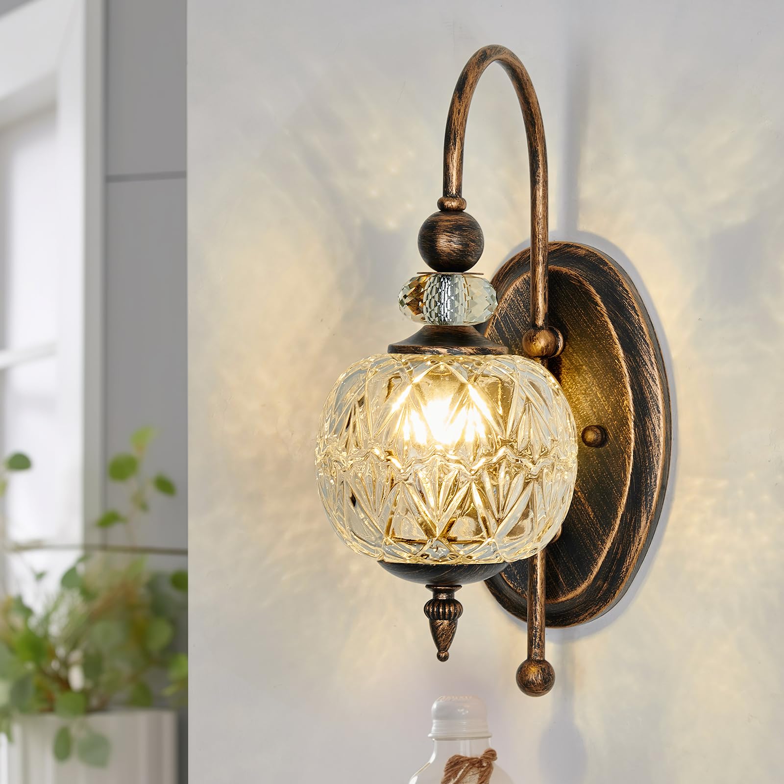 Vintage Gold Wall Sconce with Glass Globe Shade Mid Century Brushed Brass G9 Bulb Vanity Light Indoor Wall Light for Bathroom Farmhouse Bedroom Living Room Hallway