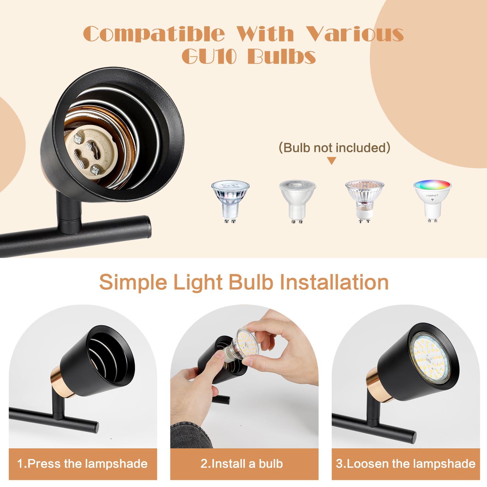 6 Light Track Lighting Fixtures, Black Ceiling LED Track Lighting Kit with Flexibly Rotatable Track Heads&G10 Socket, Modern Ceiling Spotlight for Kitchen, Office, Closet, Studio, Bedroom