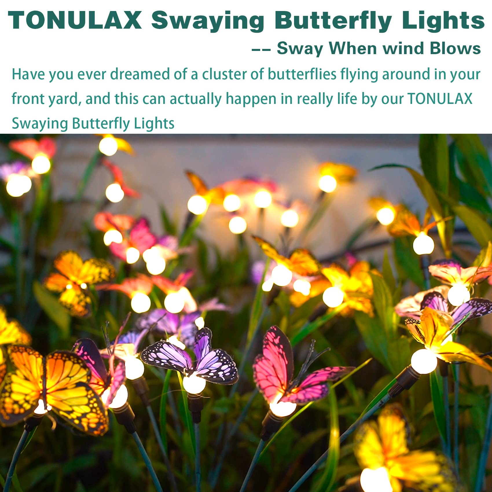 Solar Garden Lights - Newest Swaying Butterfly Light, Swaying in The Wind, Solar Outdoor Lights, Yard Patio Pathway Decoration, High Flexibility Iron Wire & Realistic Butterflies (2 Pack)