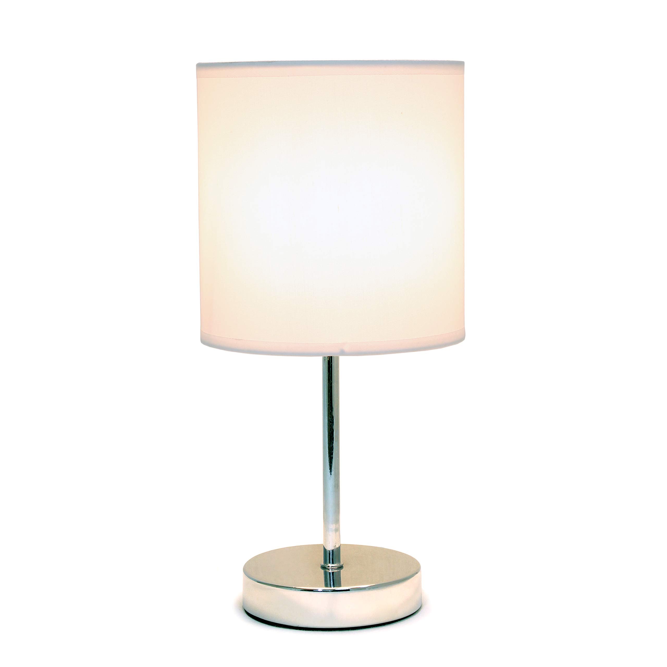 Chrome Mini Basic Table Lamp with Fabric Shade, White