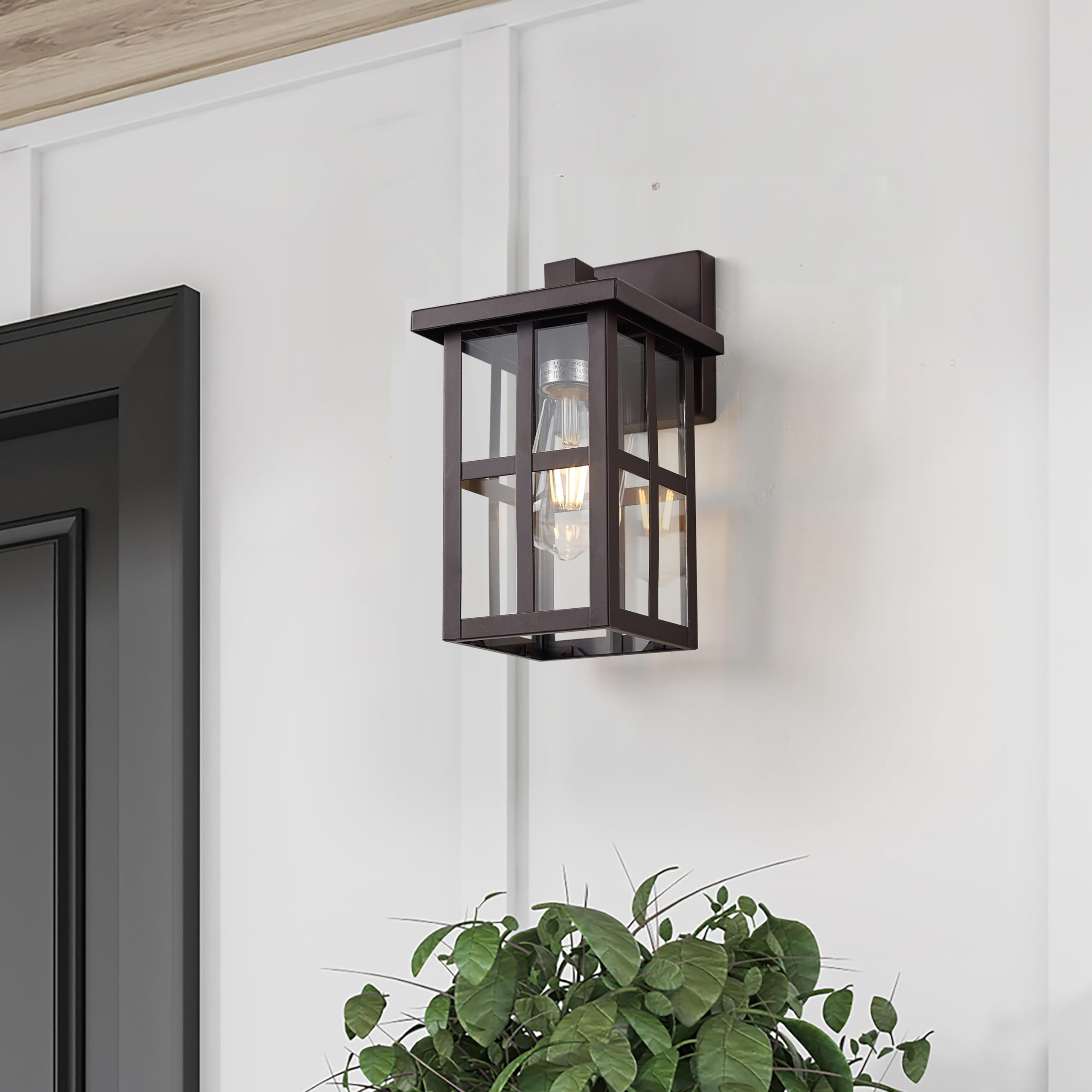 Oil Rubbed Bronze Outdoor Light Sconces Wall Mount, Clear Seedy Glass Large Exterior Porch Wall Lantern, 12.5" Outside Lights for House, Front Porch, Patio, Backyard