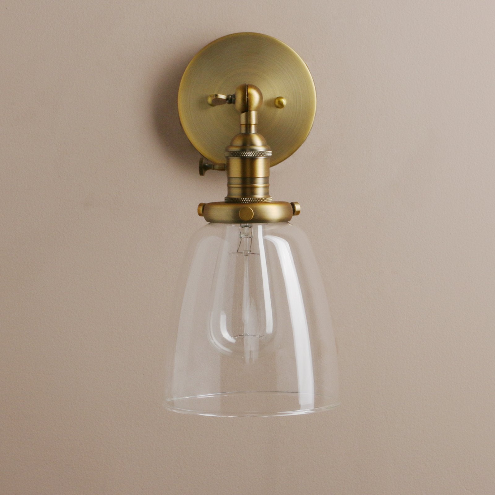 Vintage Wall Sconce Lighting with On Off Switch, Clear Glass Shade Brass Vanity Light, Industrial Wall Fixtures for Living Room Bathroom Bedroom Garage Porch