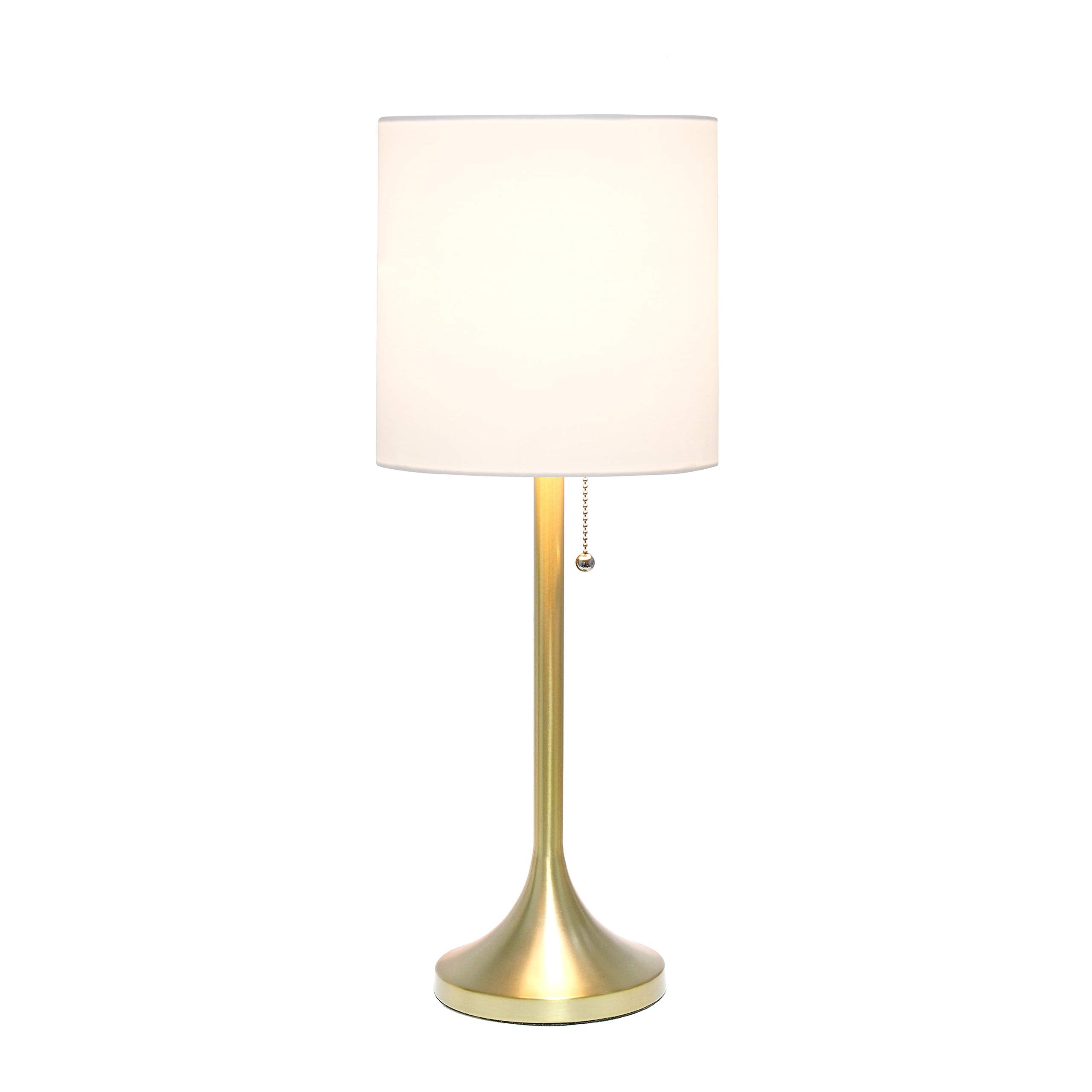 Tapered Fabric Drum Shade Table Lamp, Gold and White, 8 x 8 x 21