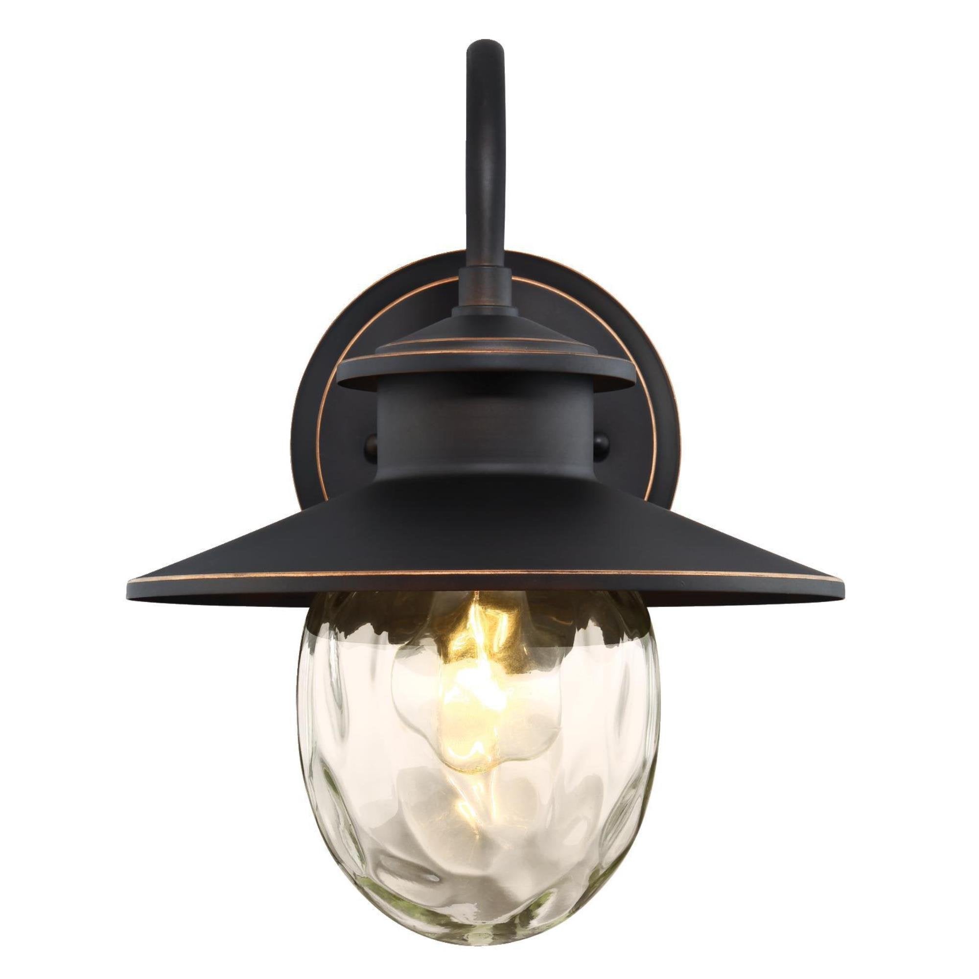 One-Light Outdoor Wall Fixture, Oil Rubbed Bronze Finish with Highlights and Clear Water Glass