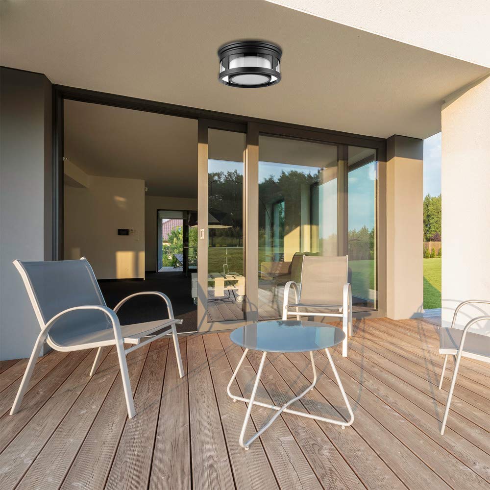 1-Light Outdoor/Indoor Semi-Flush Mount Ceiling Light, Oil Rubbed Bronze, Clear Seeded Glass Shade, Bulb Not Included